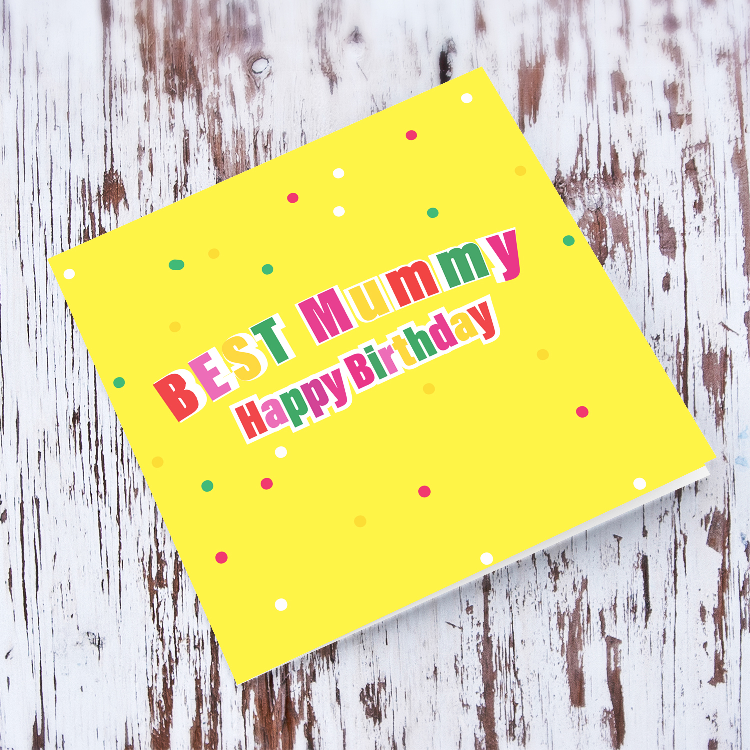 A beautiful colourful confetti bright yellow background BEST Mummy card for her Birthday in English