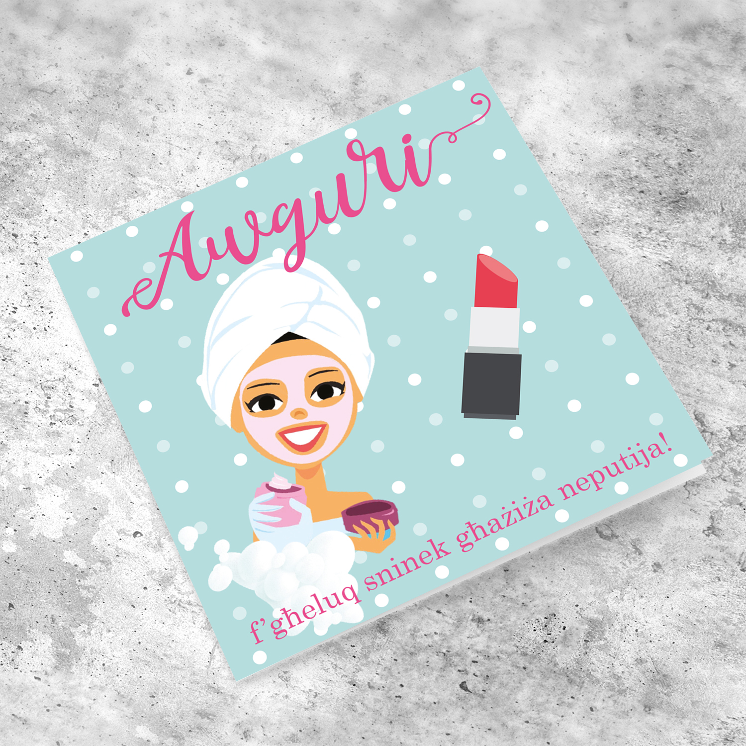 "Spa" themed birthday card for niece in Maltese