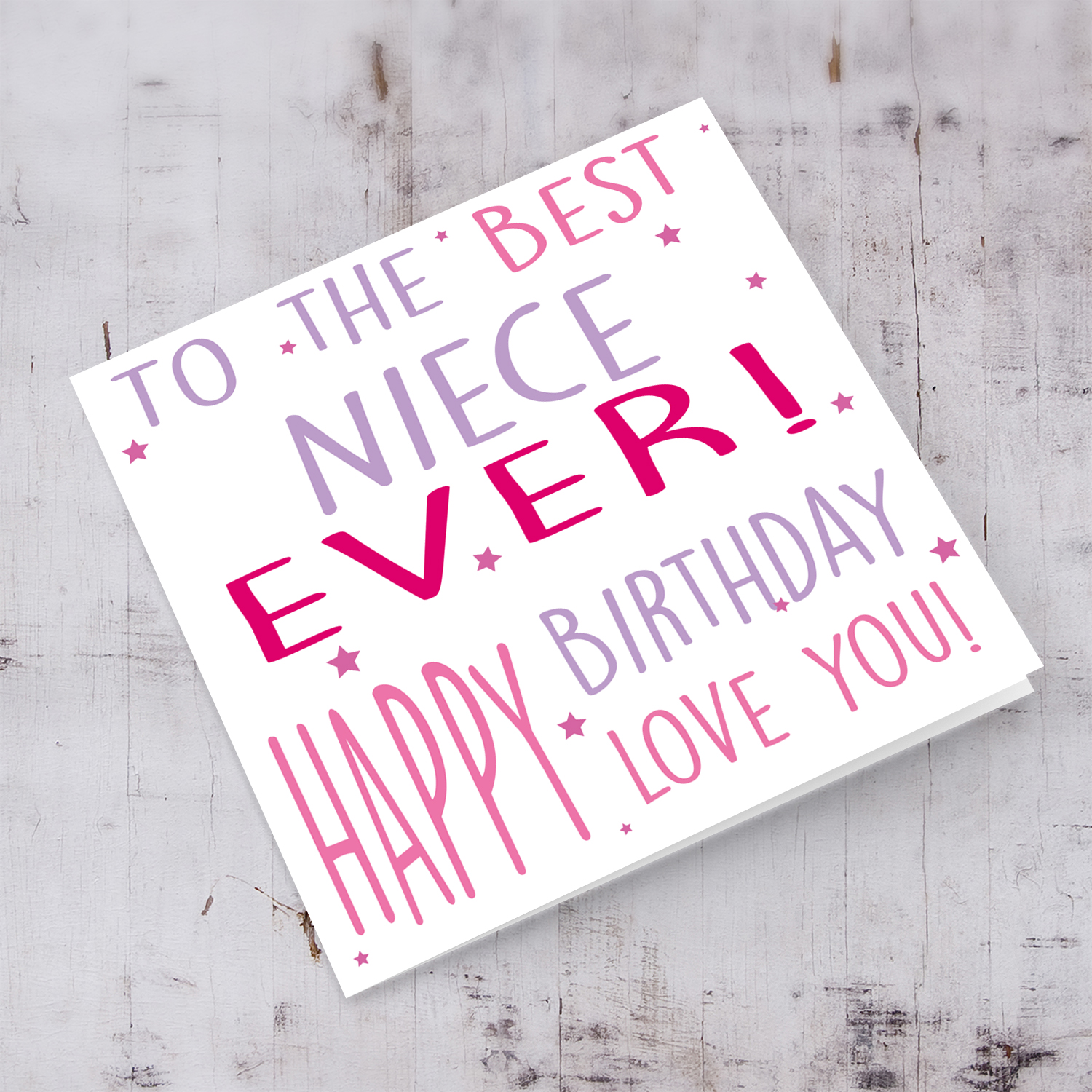 To the best niece ever colourful font birthday card in English
