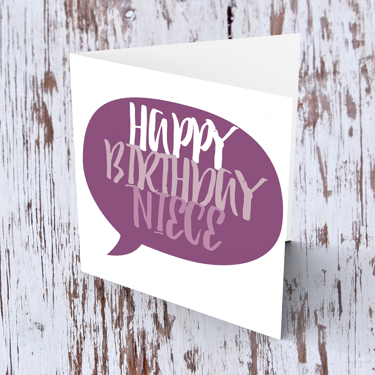 Speech bubble themed birthday card in purple tones (English) for Niece