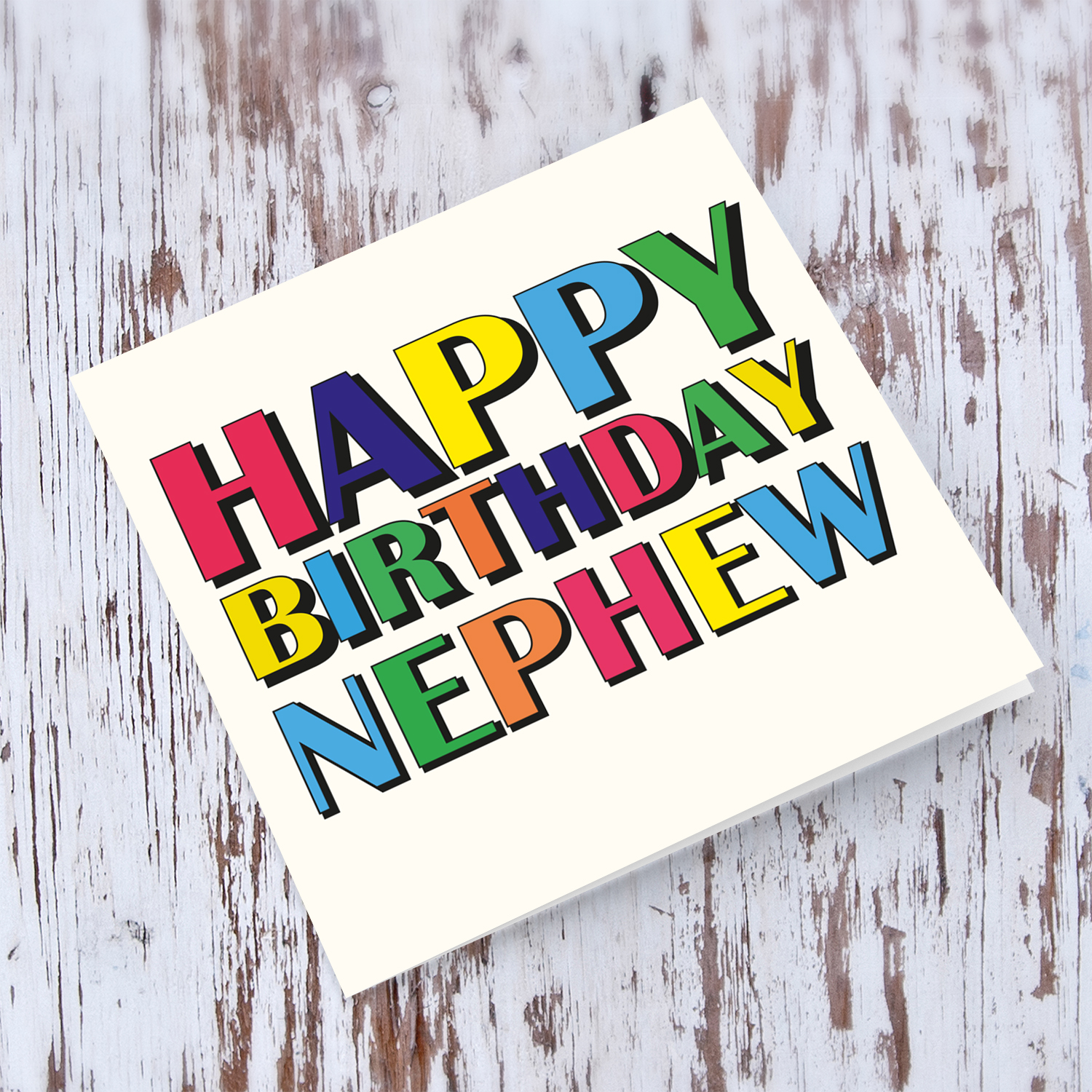 Colourful wording birthday card for nephew in English