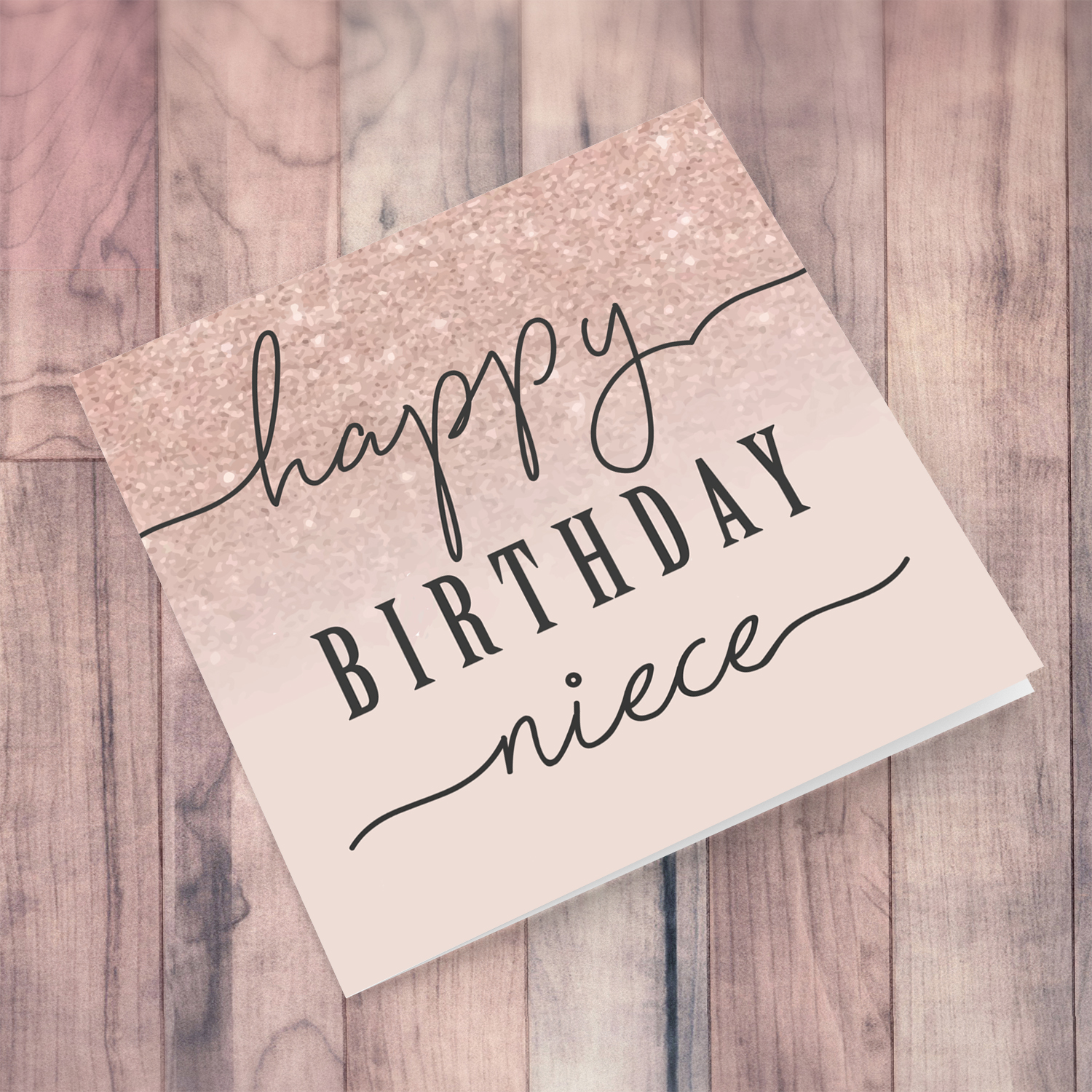 Dusty rose with sparkly background birthday card for niece in English