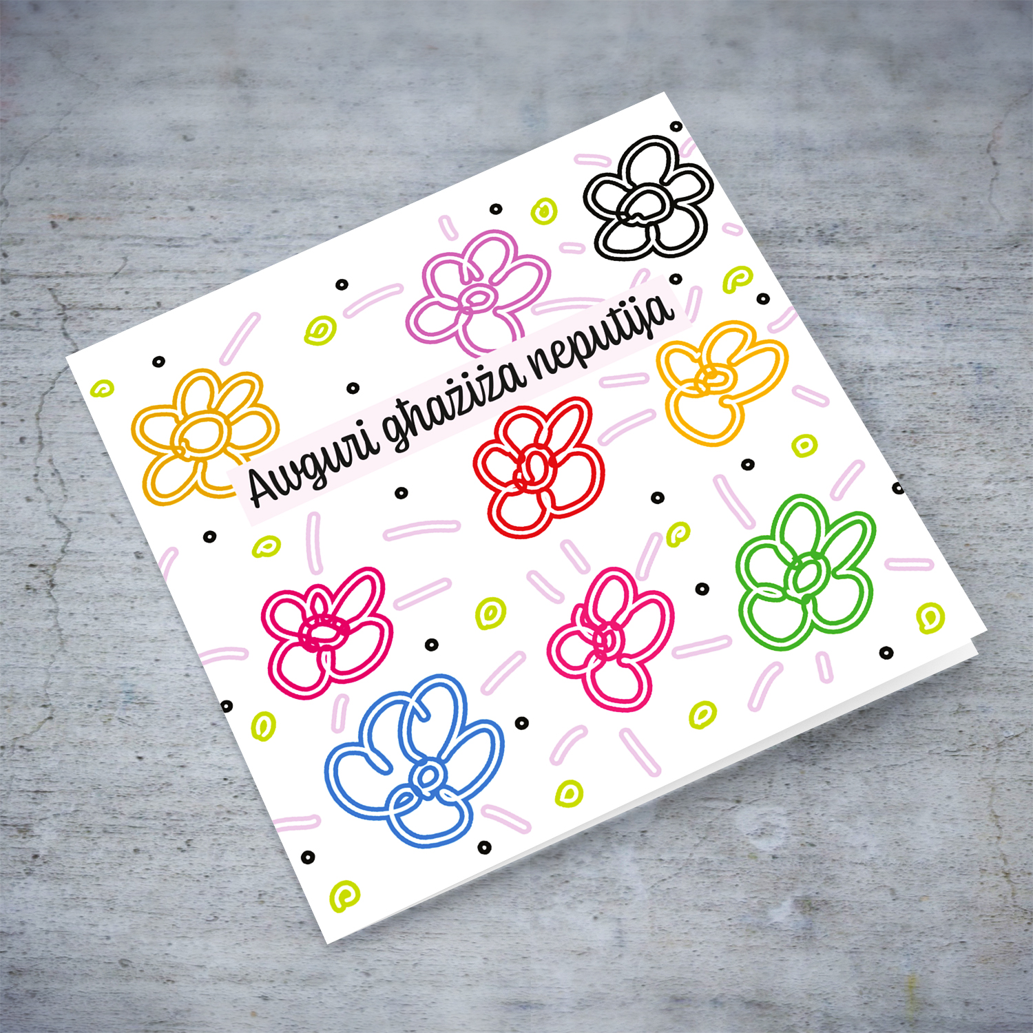Colourful, bright coloured flowers birthday card for Niece / Neputija / Granddaughter in Maltese