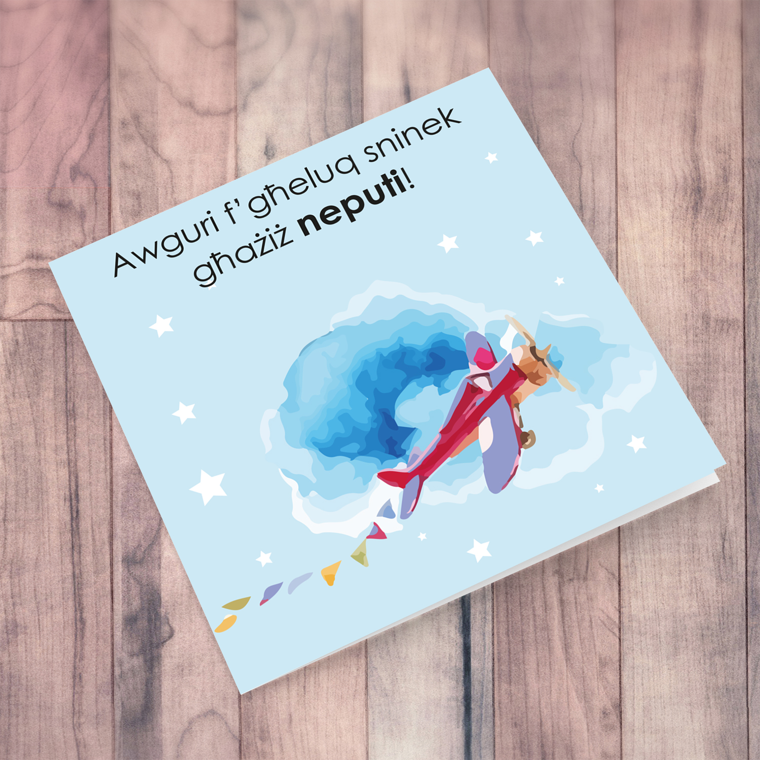 Plane themed birthday card for nephew in Maltese