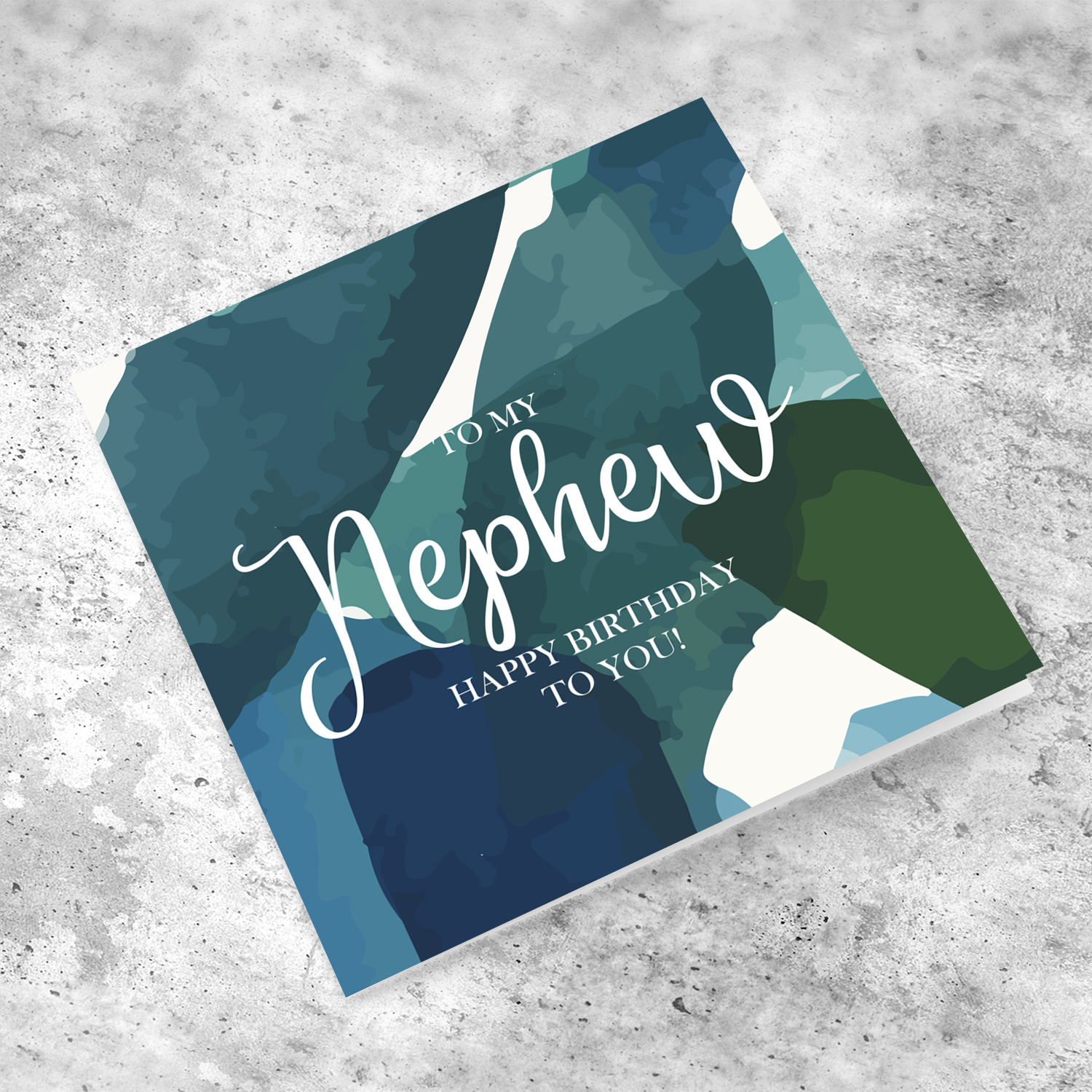 Birthday card for nephew in blue and green toned background in English