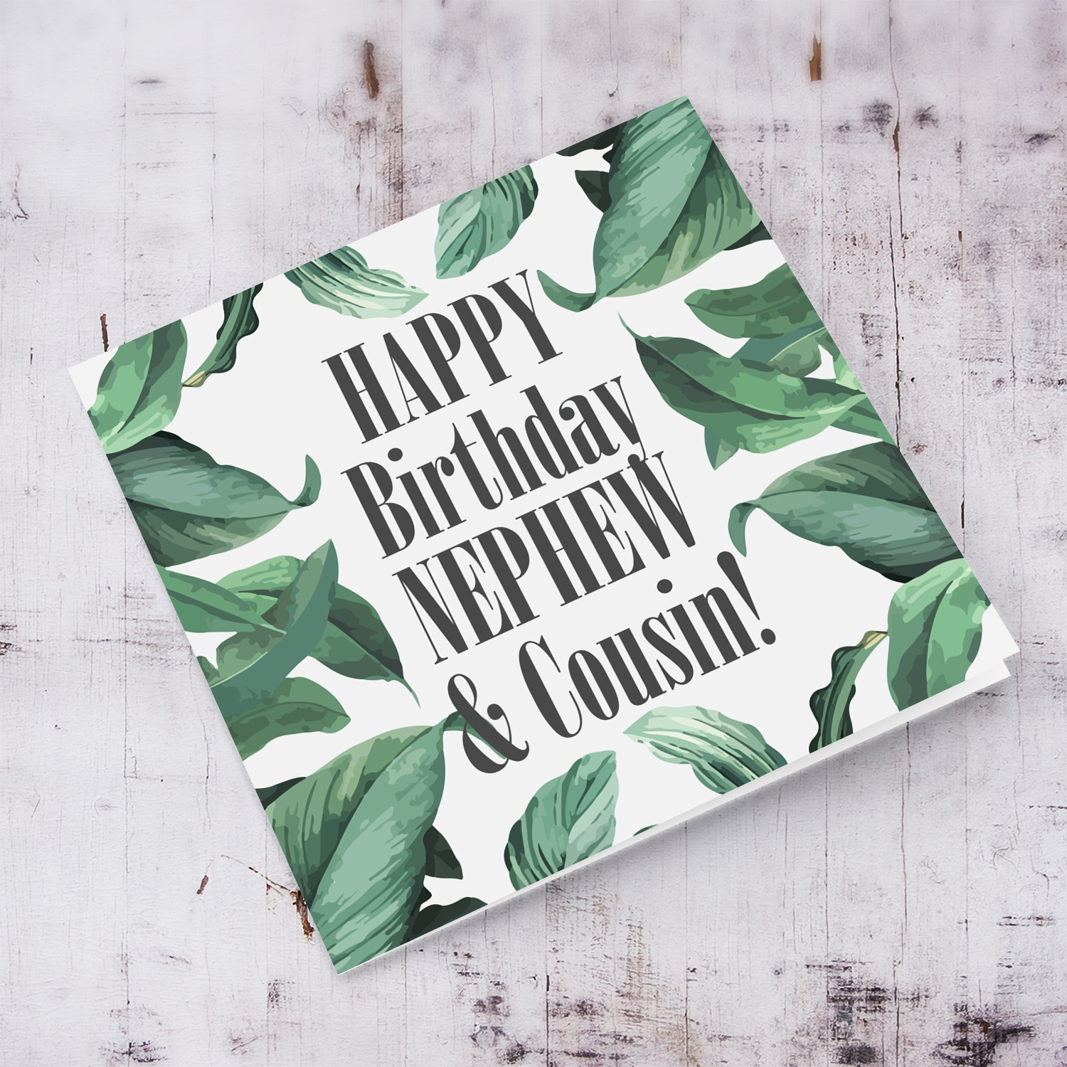 Green leaves themed birthday card for nephew and cousin in English (2 in 1)