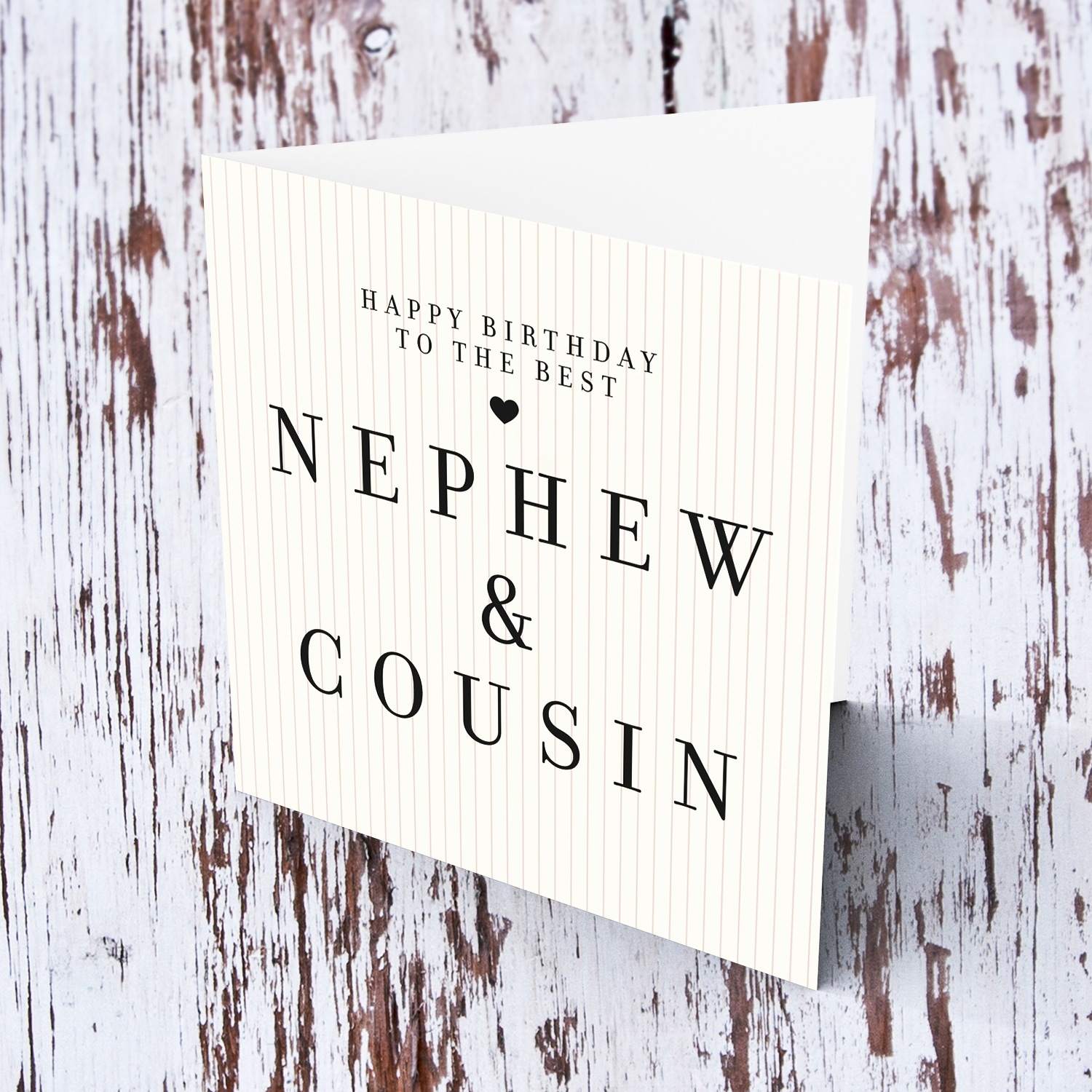A modern striped neutral background Birthday card for the best nephew & cousin in English