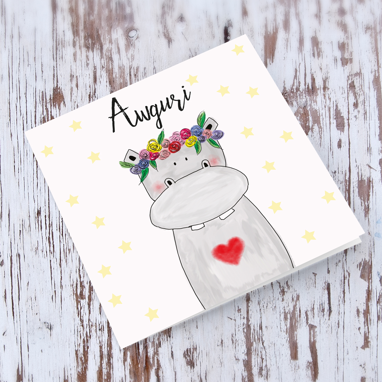 Hippopotamus themed open birthday card in Maltese