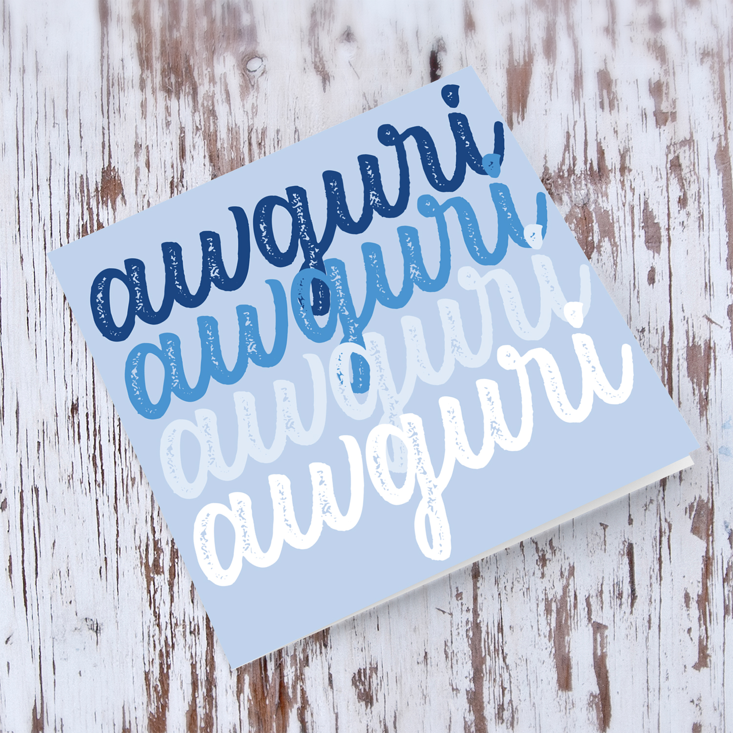 Awguri print open birthday card in blue colours in Maltese