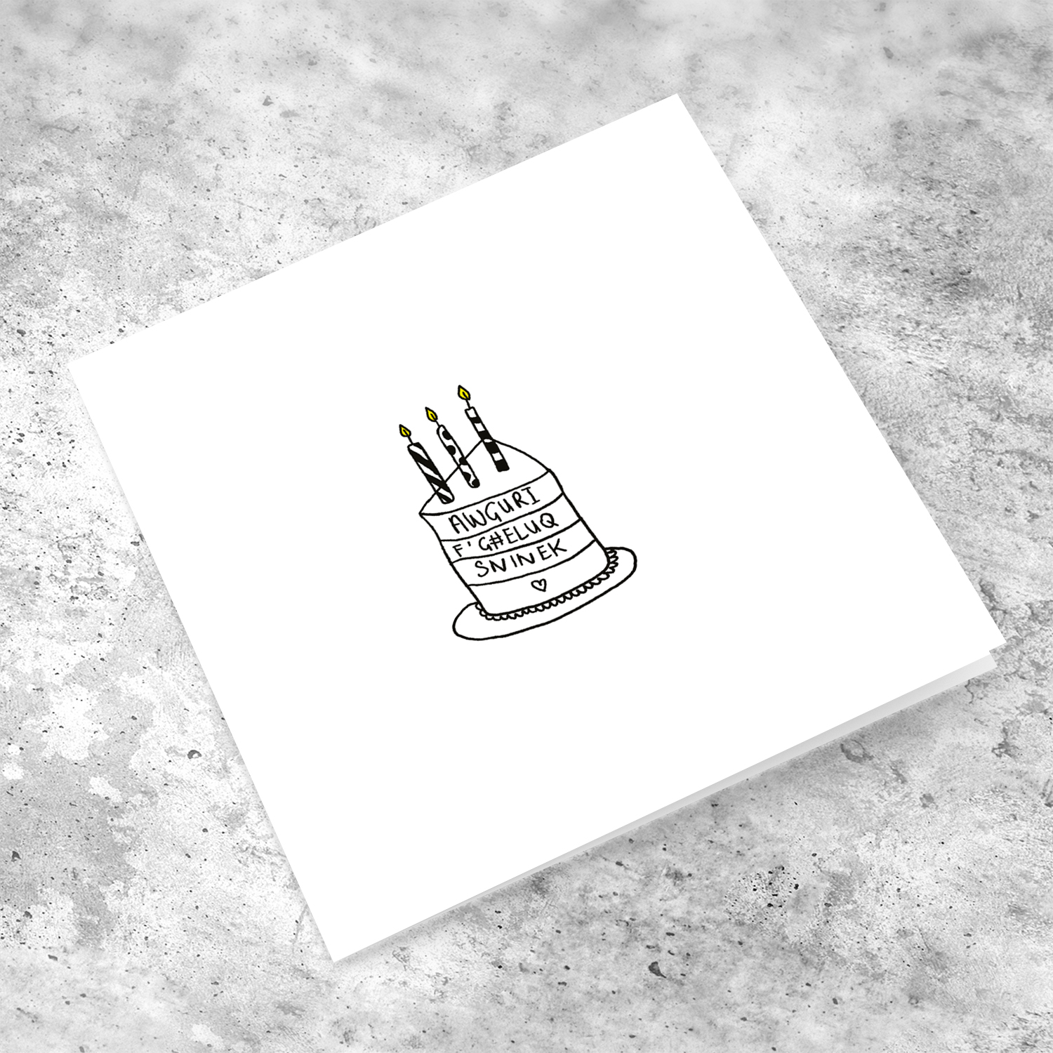 Minimalist birthday cake card in Maltese