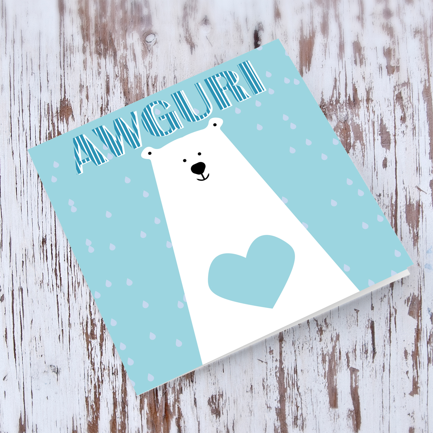 Bear themed birthday card with big heart in Maltese