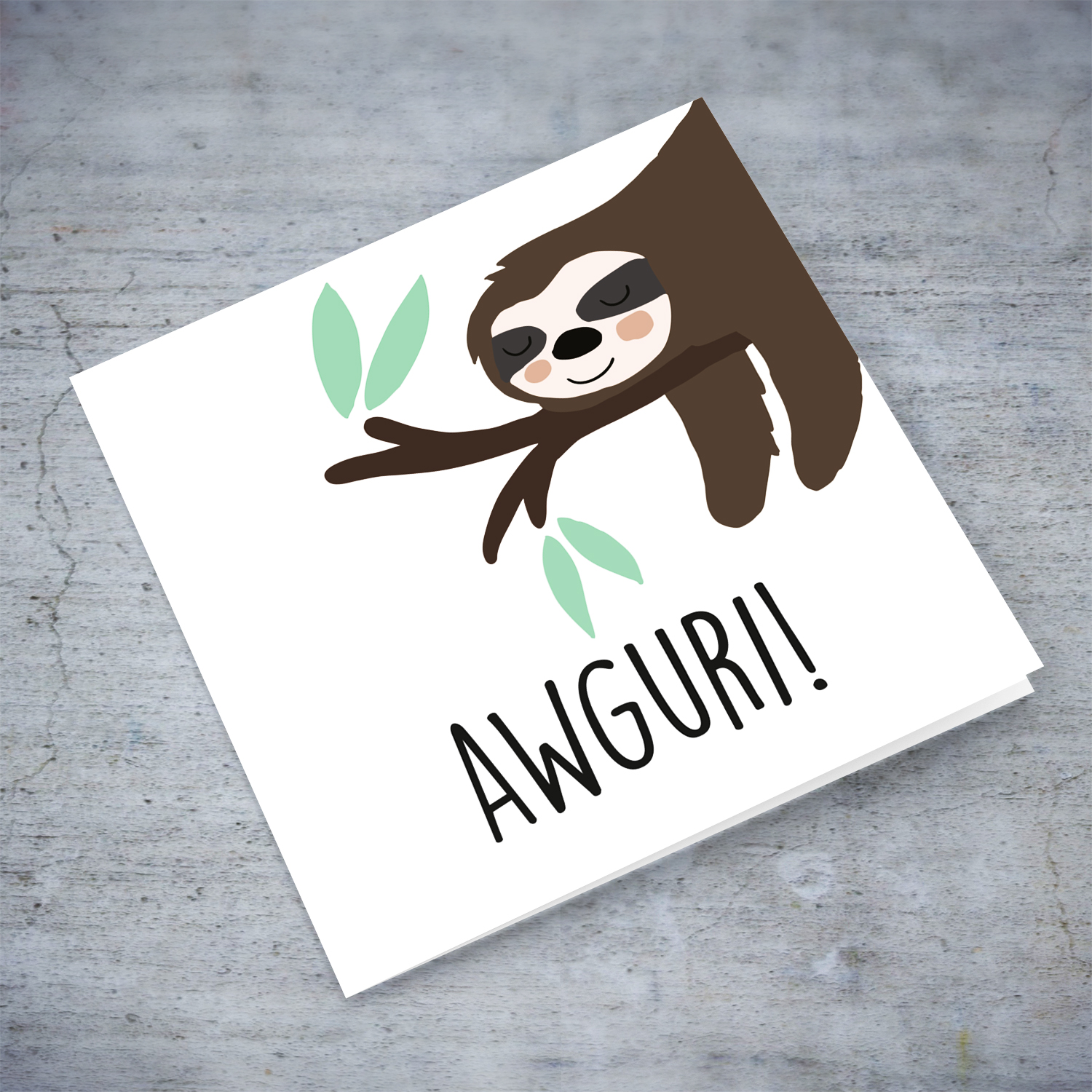 Sleepy sloth themed birthday card in Maltese
