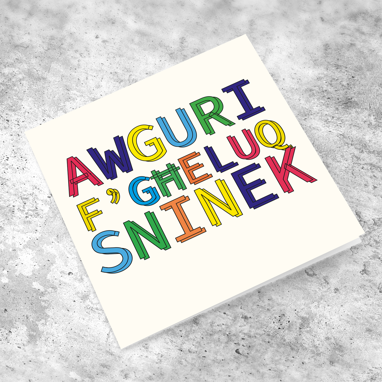 Colourful wording open birthday card in Maltese