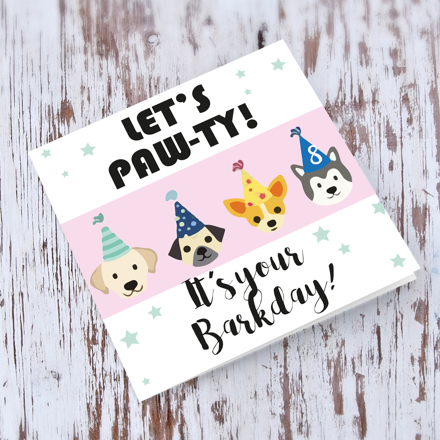 Dog themed birthday card in English
