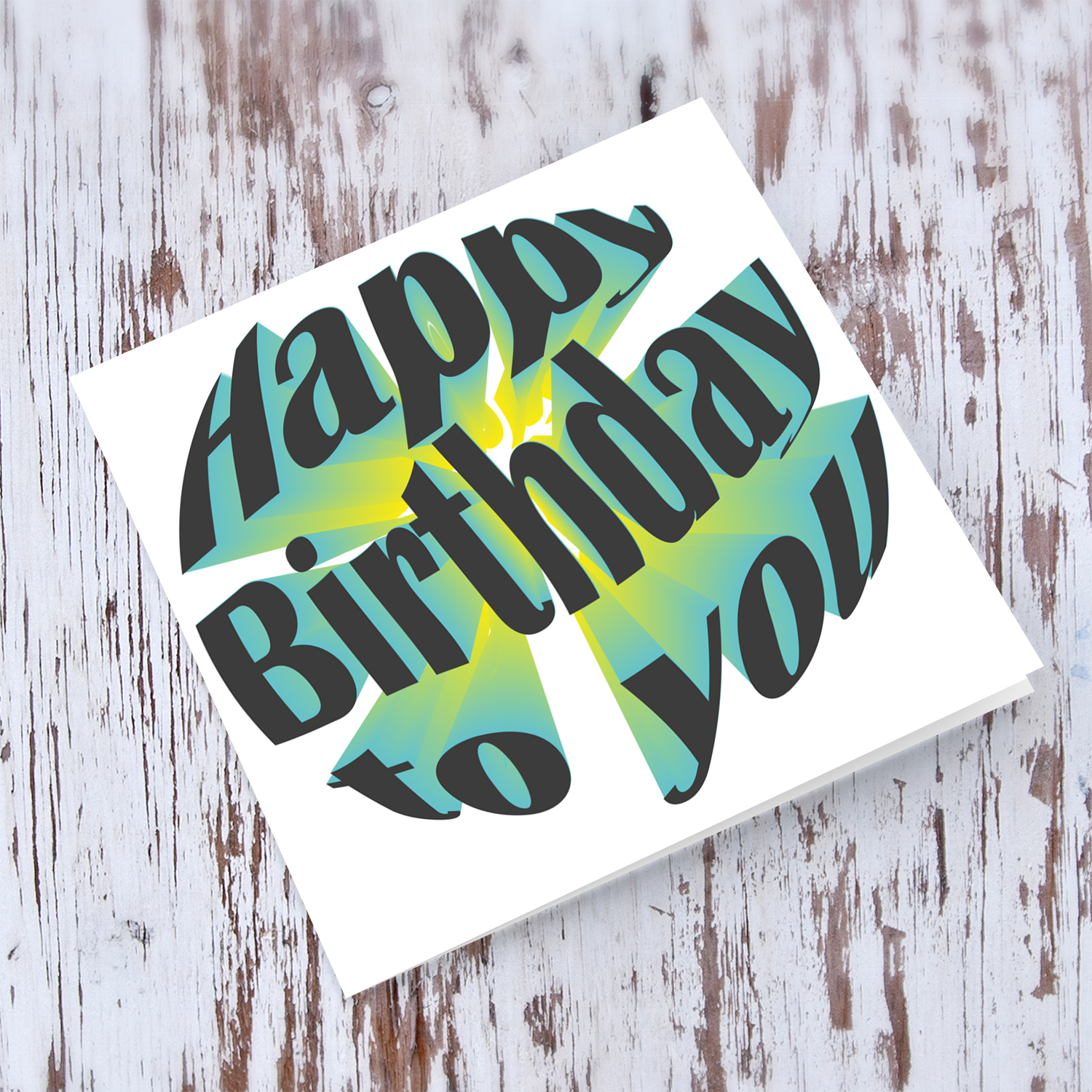 Spheric 3d Happy Birthday card in yellow/green tones in English