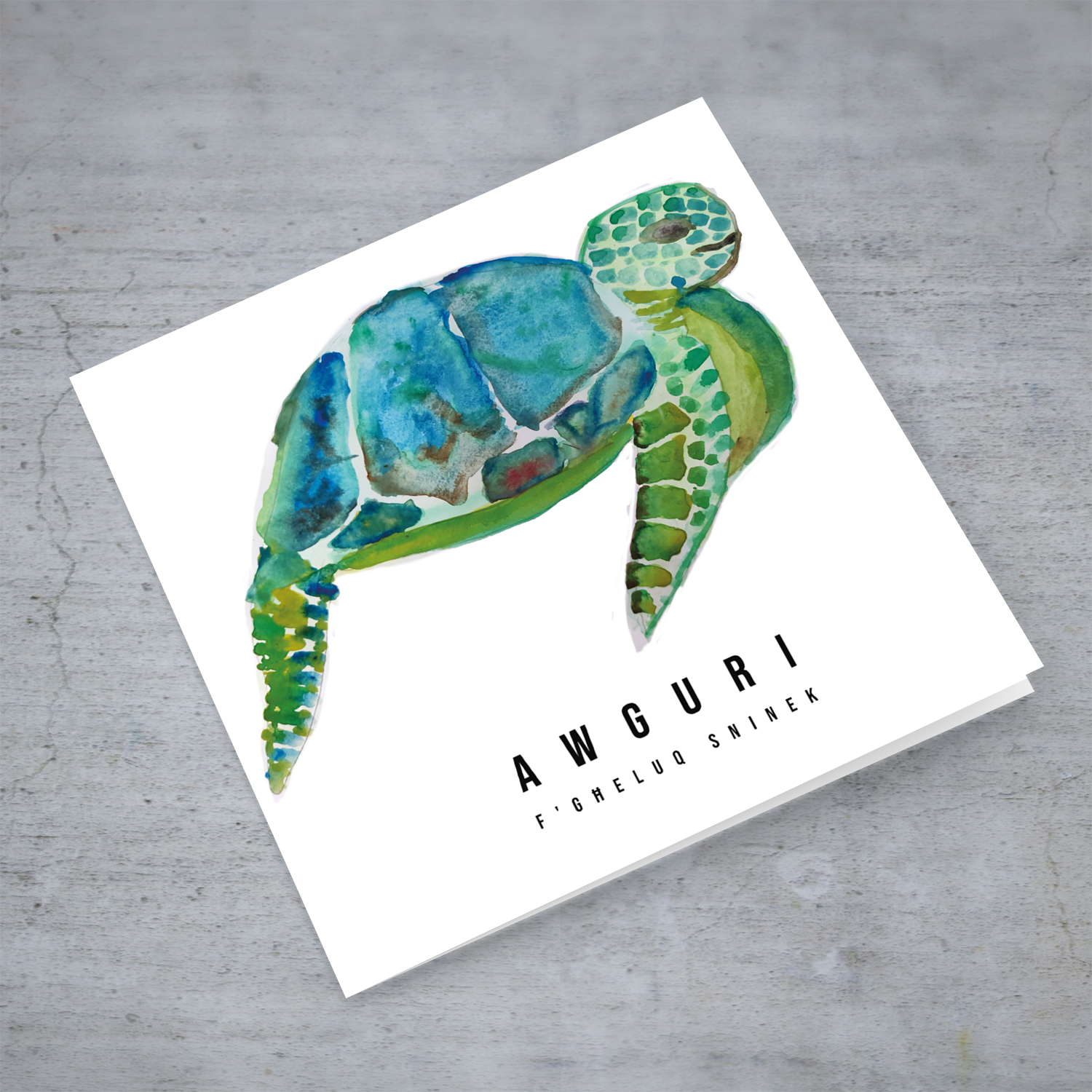 Turtle watercolour birthday card in Maltese by Elle Mamo