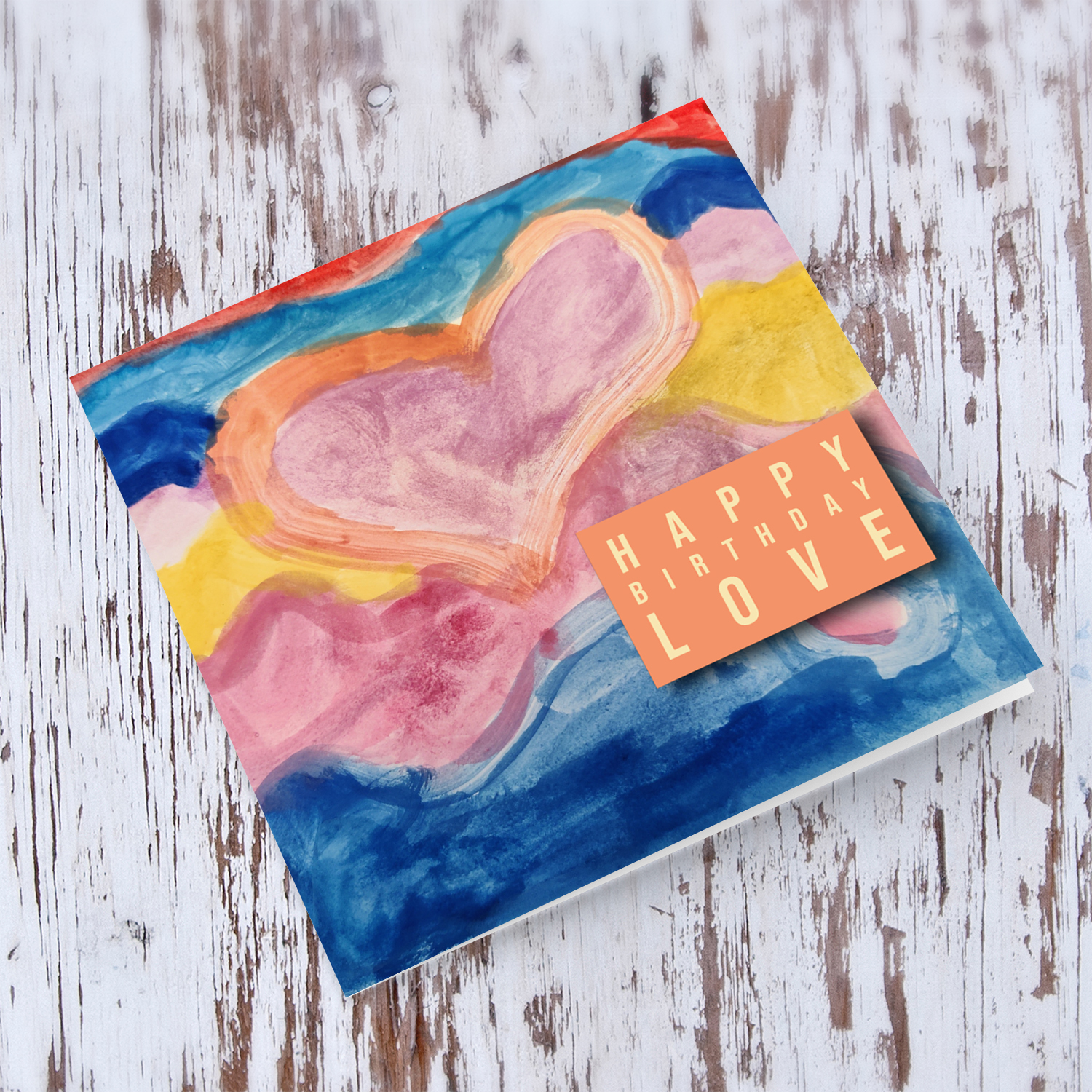 Heart watercolour themed birthday card with various colours in English by Elle Mamo