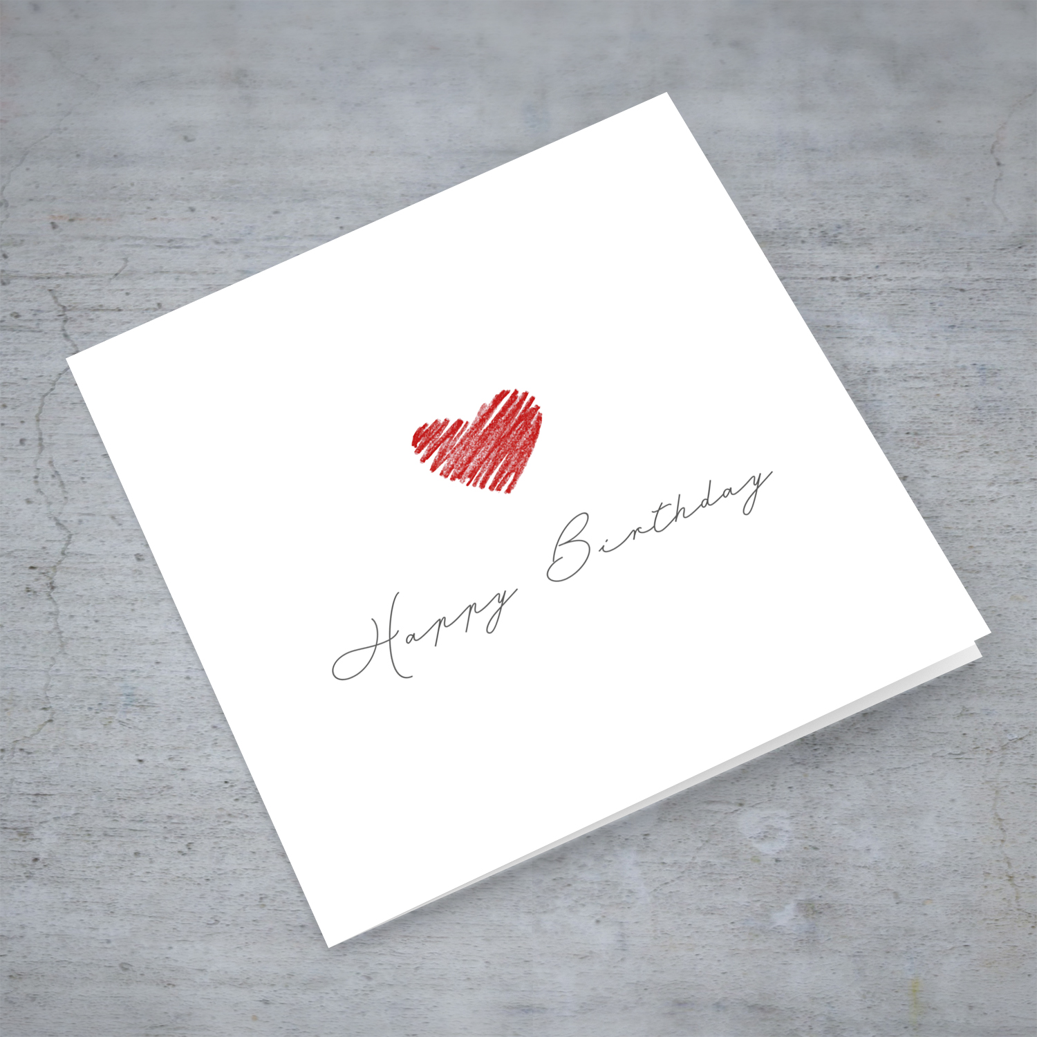 Minimalist birthday card with red heart and Happy Birthday in English
