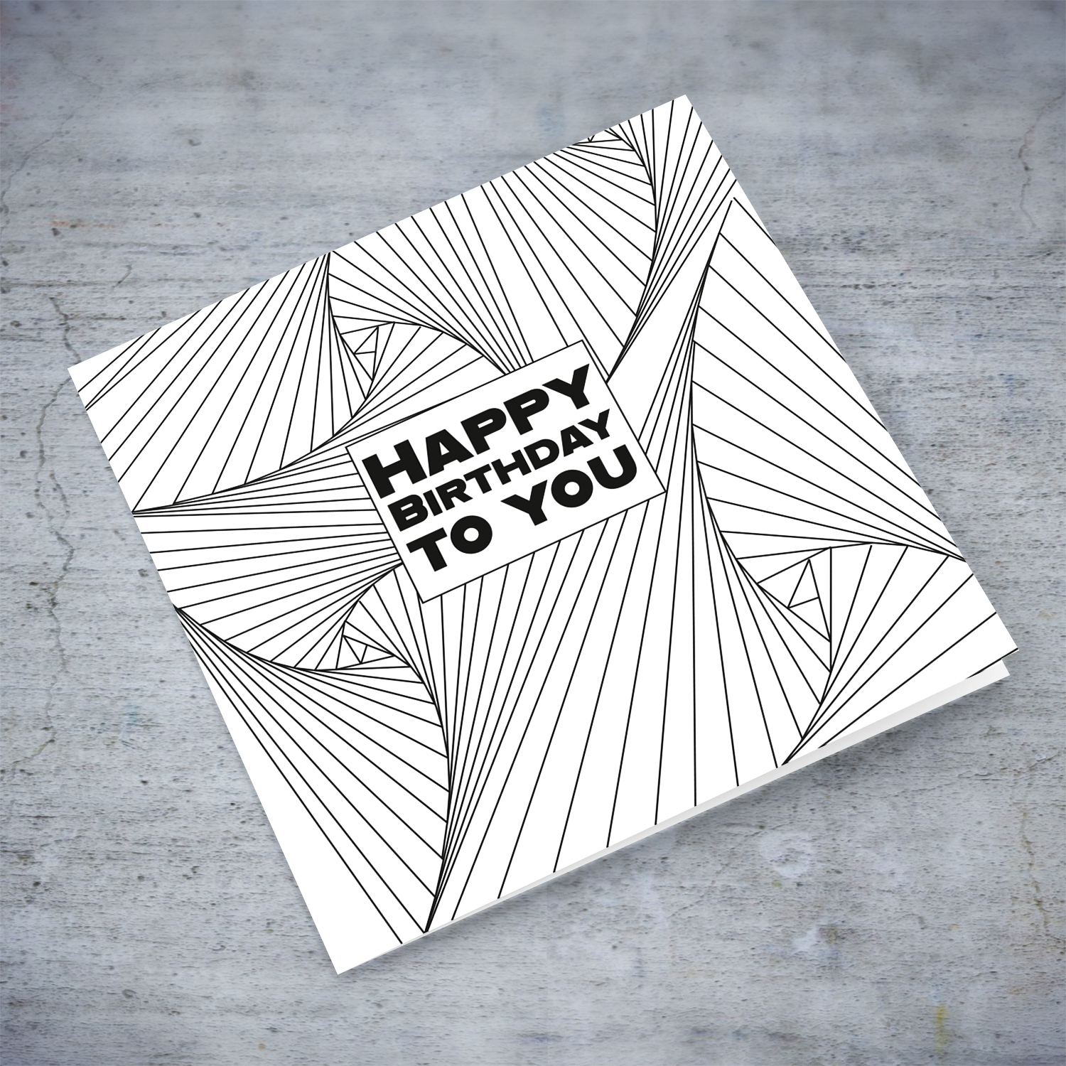 Colouring card with geometric lines birthday card in English