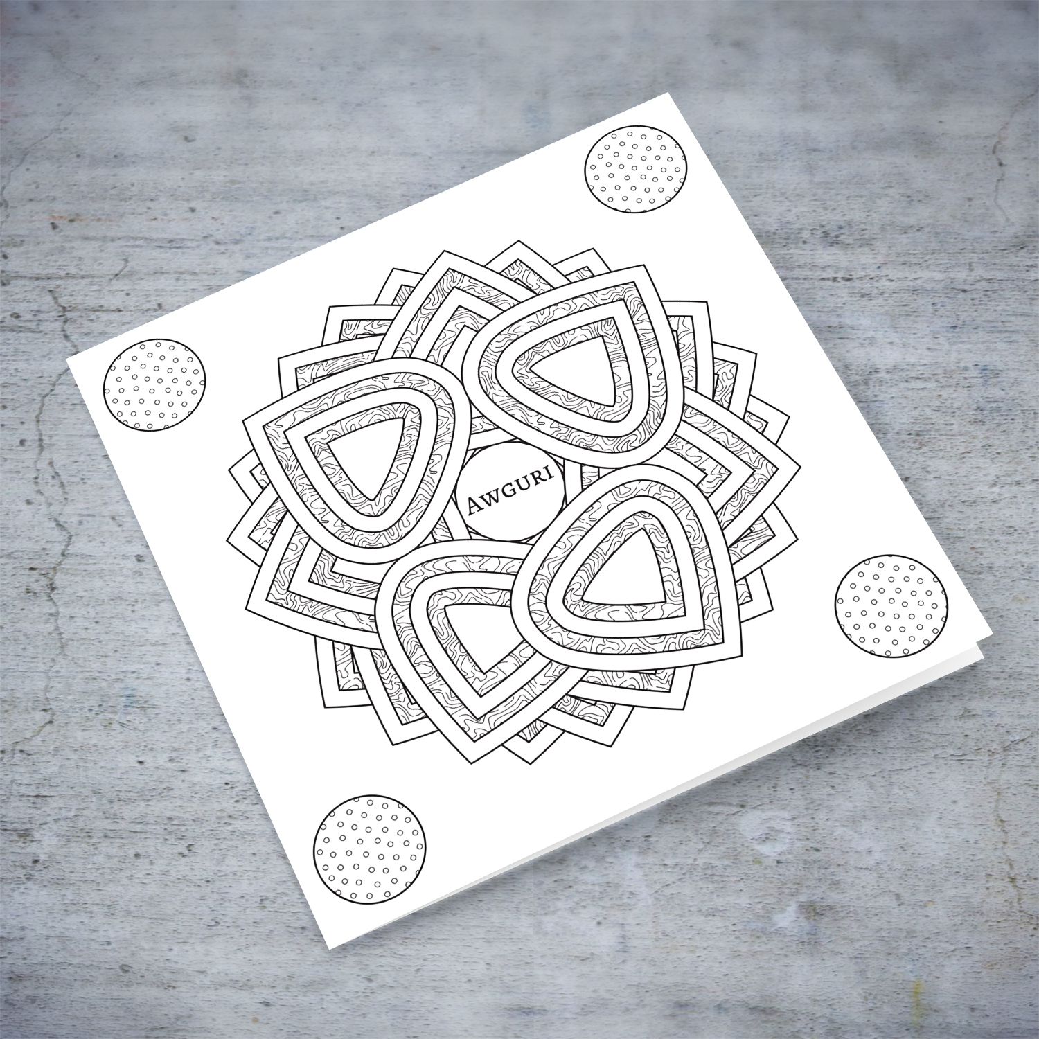 Colouring card with geometric shapes in Maltese