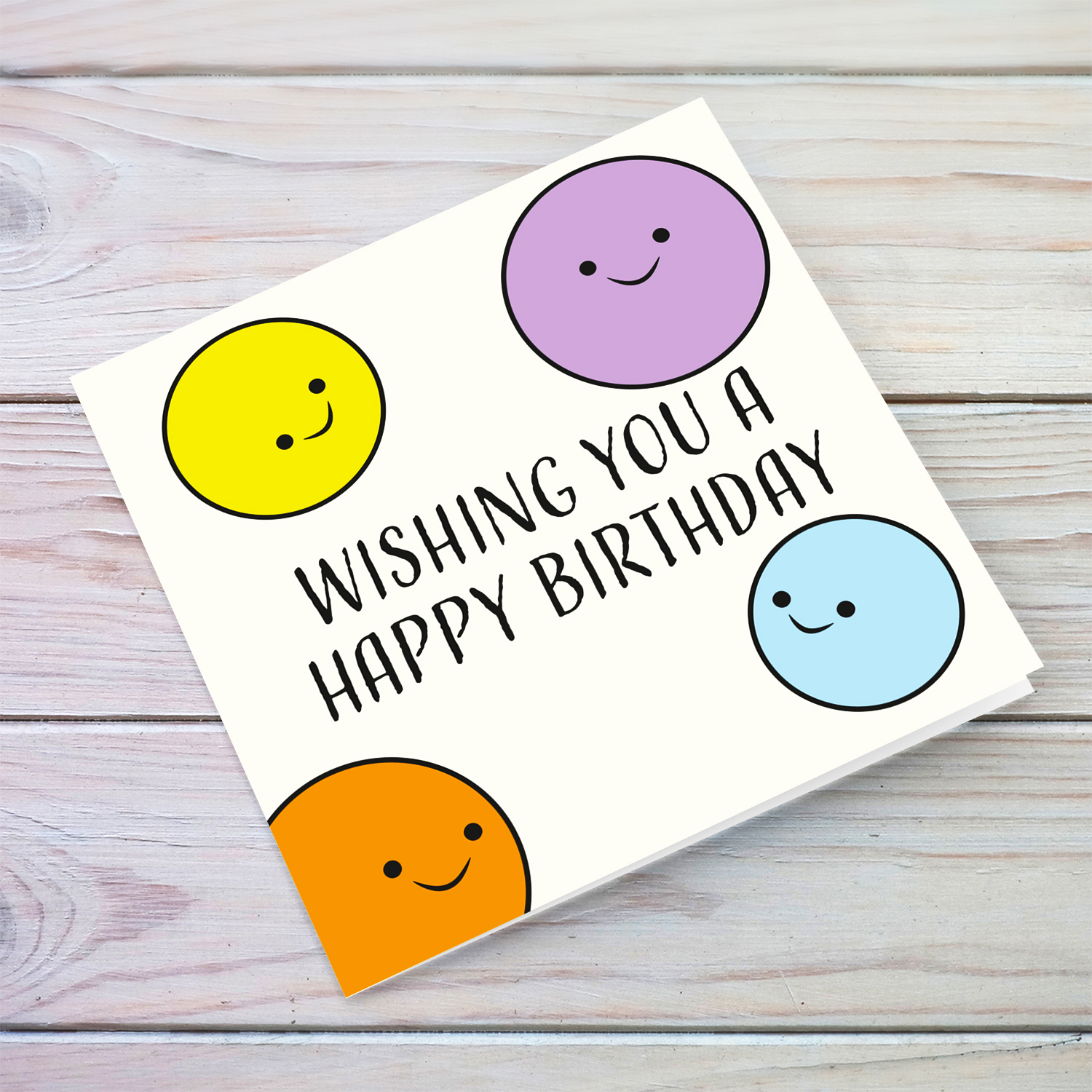 Colourful and fun birthday card with smilies in English