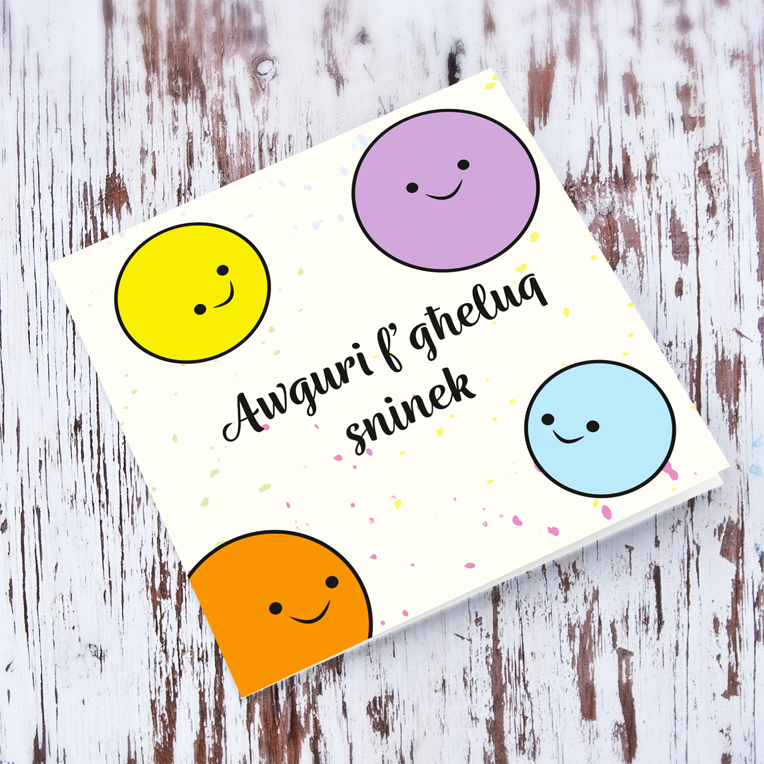Colourful and fun birthday card with smilies in Maltese