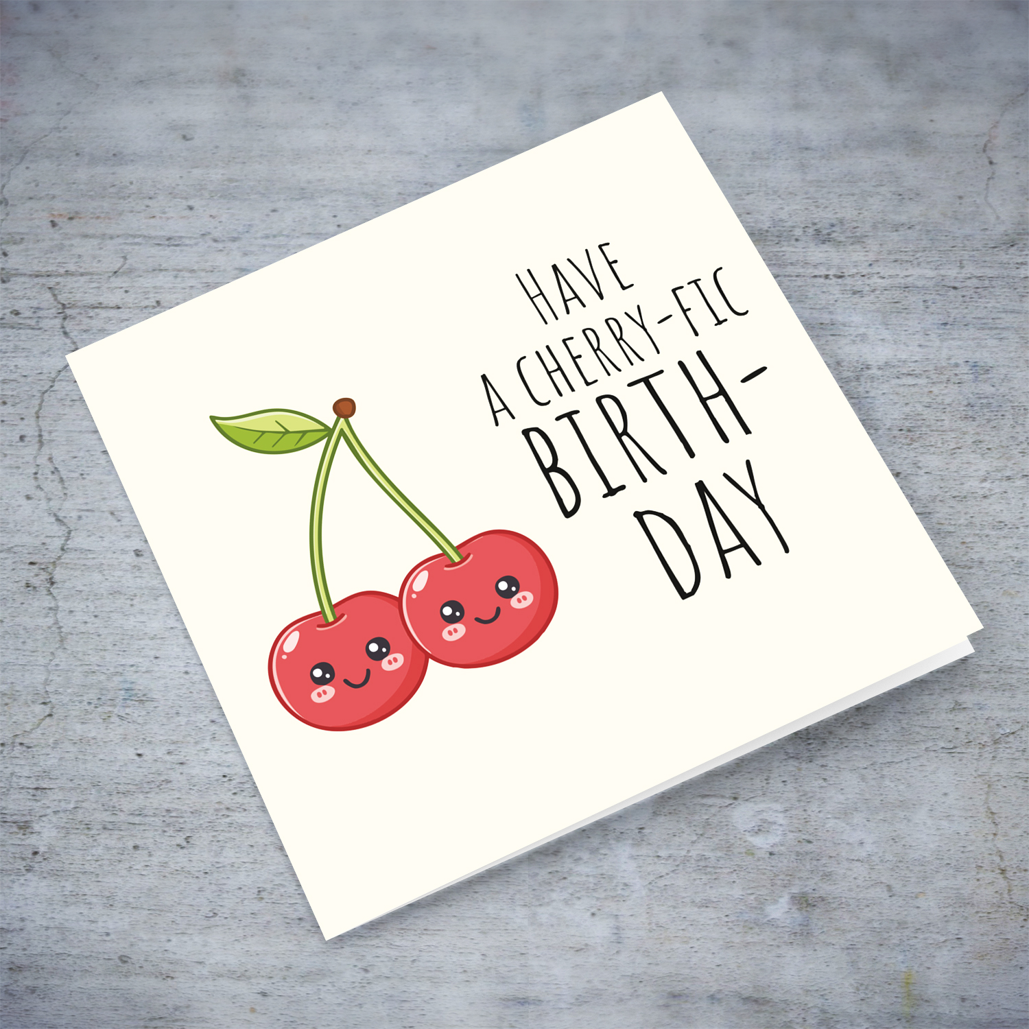 Cute and funny cherry themed birthday card in English
