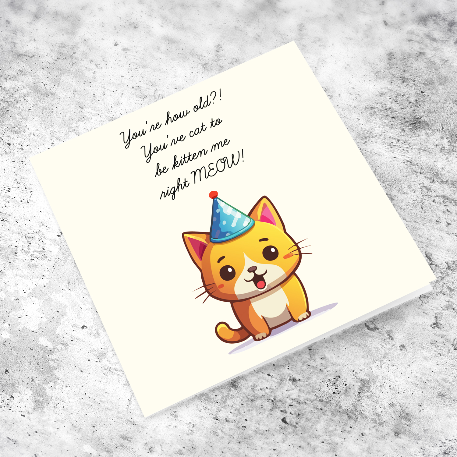 Cute cat themed birthday card with a funny message in English