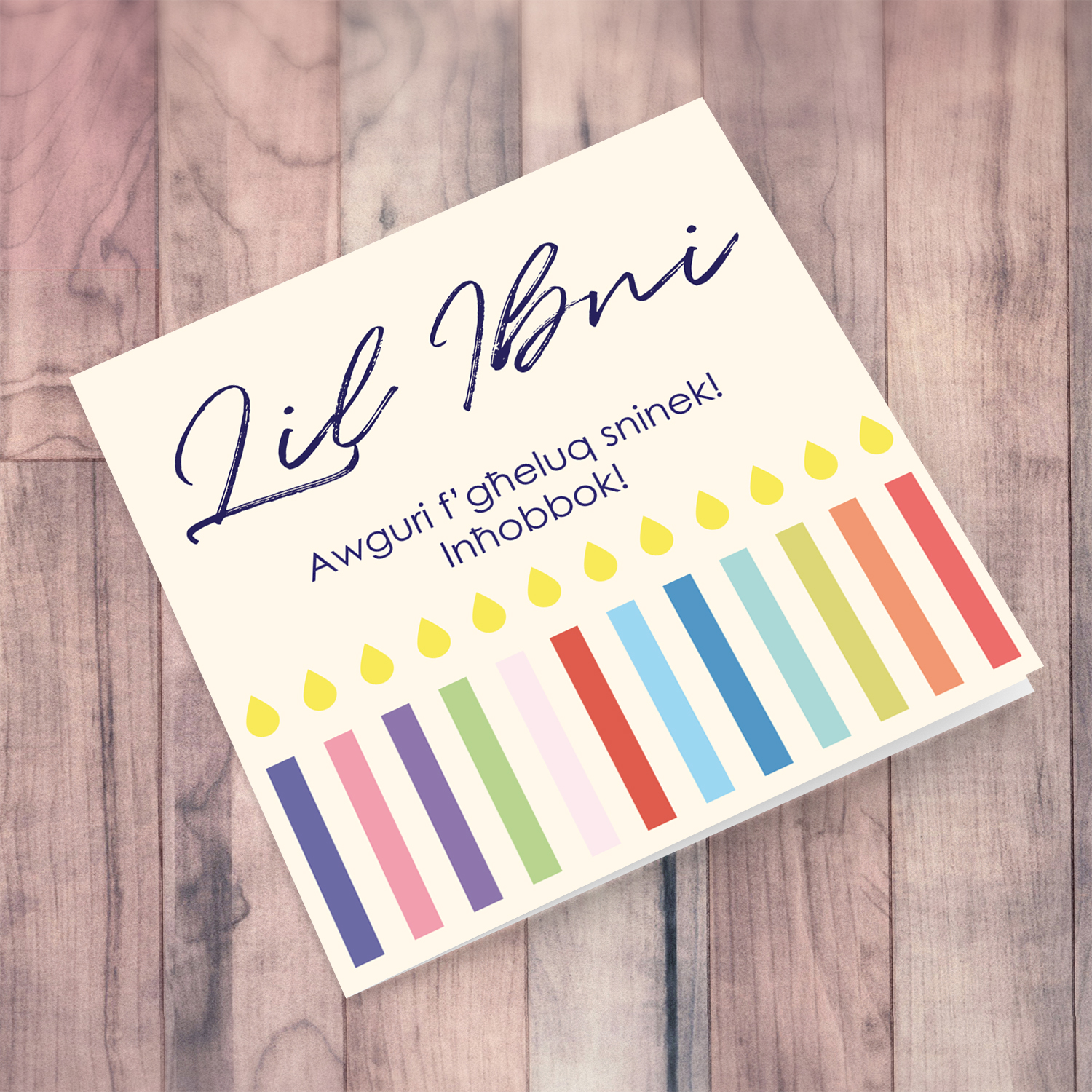 Colourful Candles themed birthday card for son in Maltese
