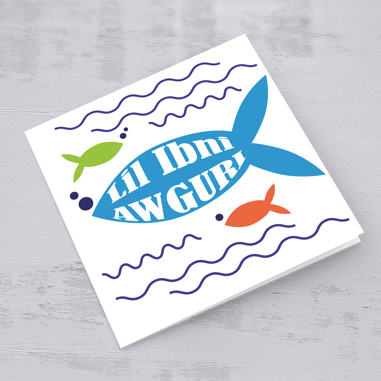 Colourful fish themed birthday card for son in Maltese