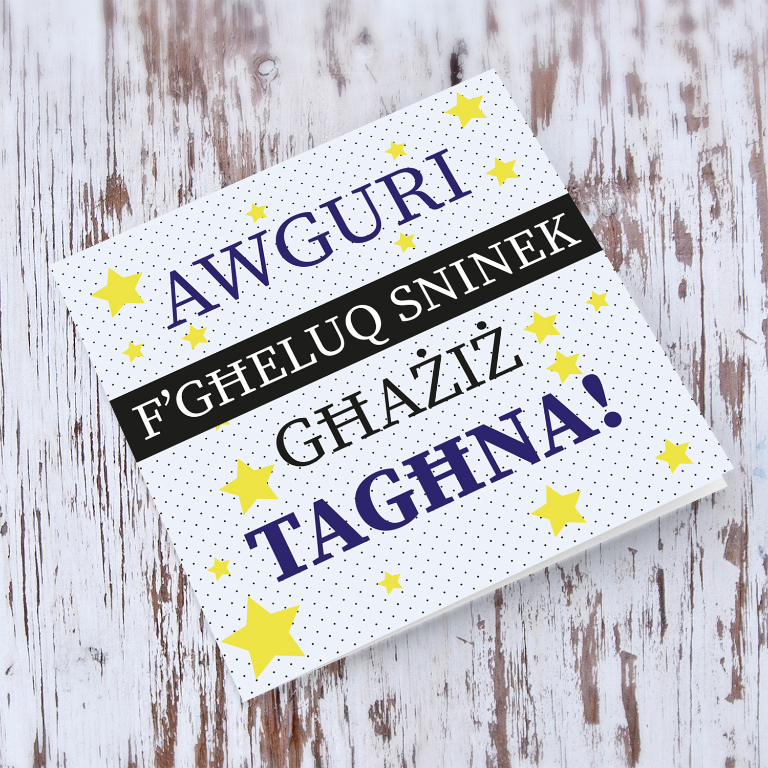 Birthday card with yellow stars in Maltese