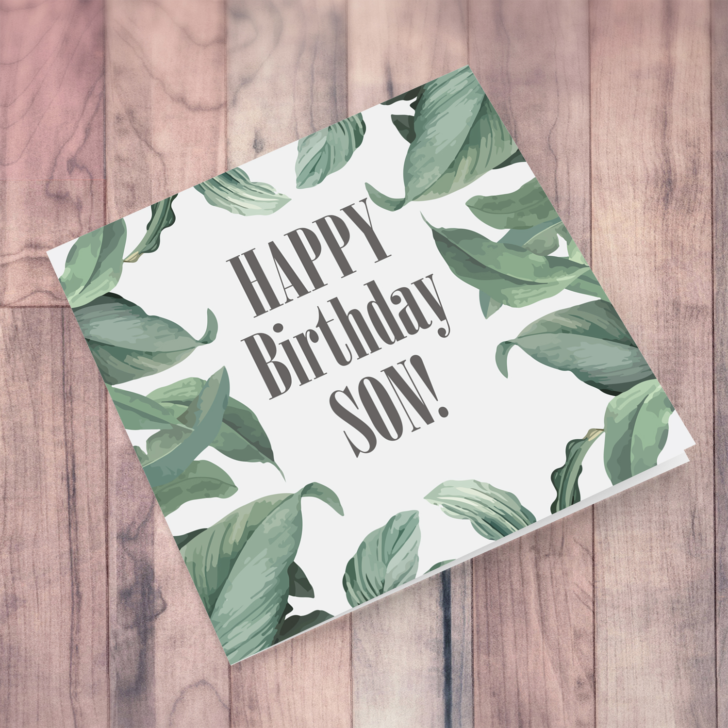 Green leaves themed birthday card for son in English