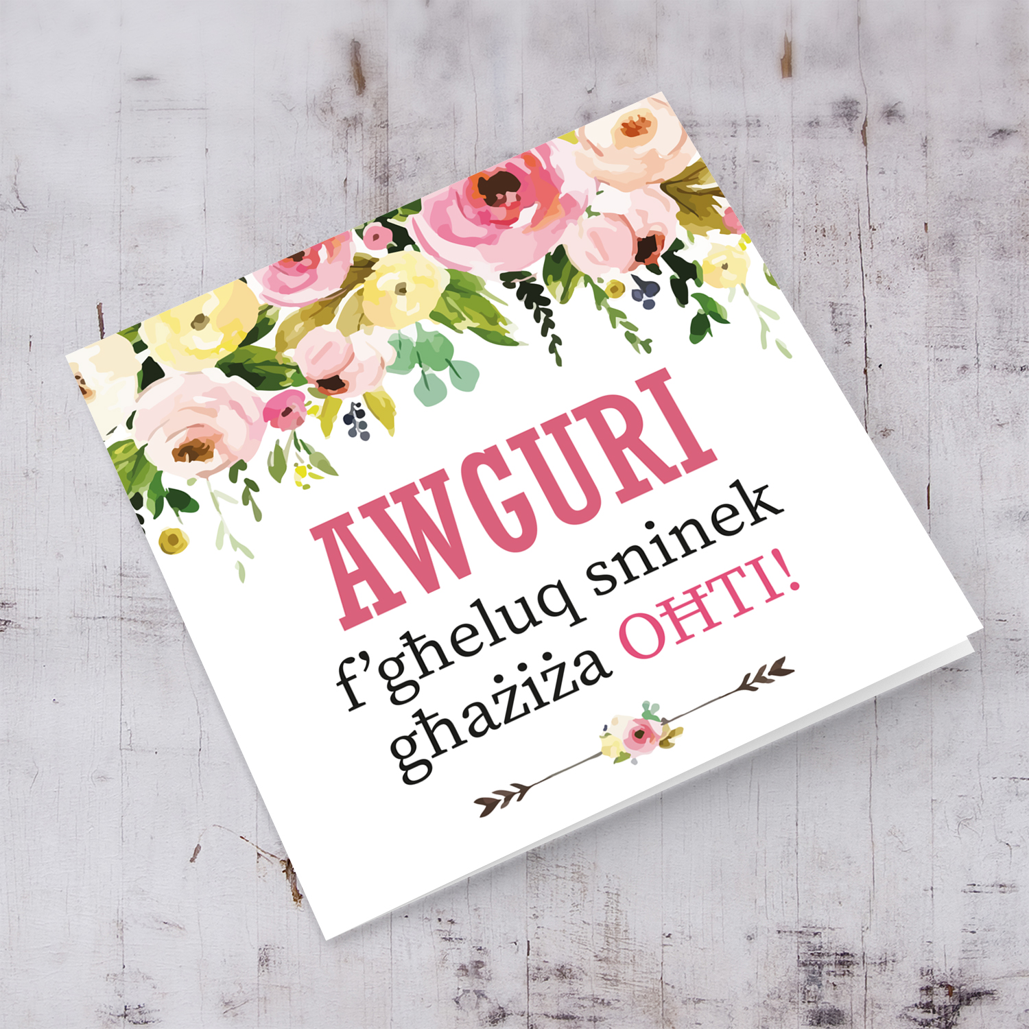 Flower themed birthday card for sister in Maltese