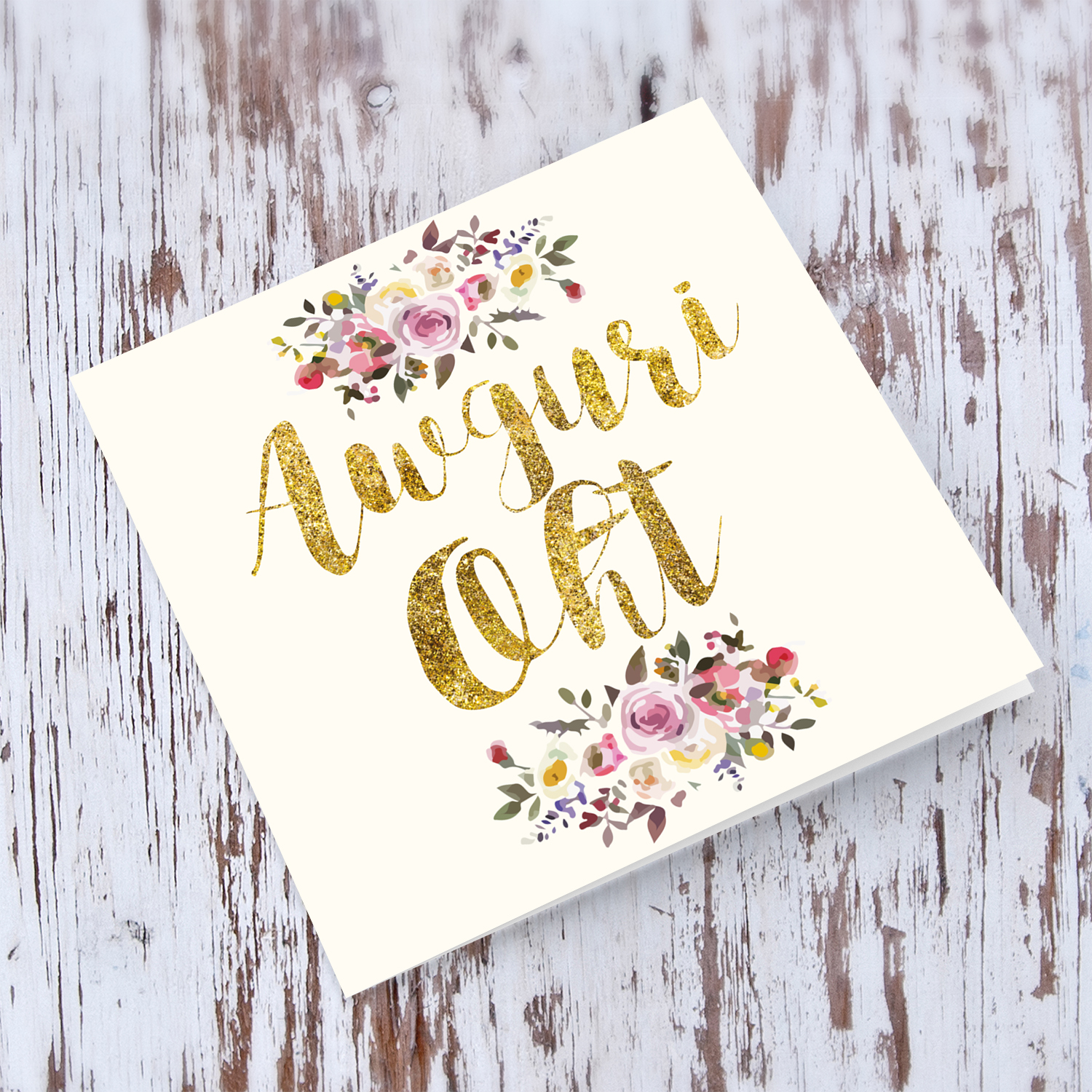 Golden glitter birthday card with flowers for sister in Maltese