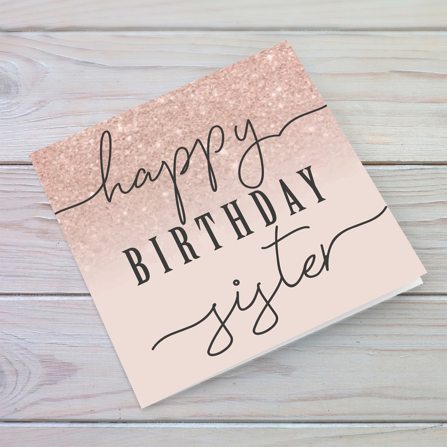 Dusty rose with sparkly background birthday card for sister in English