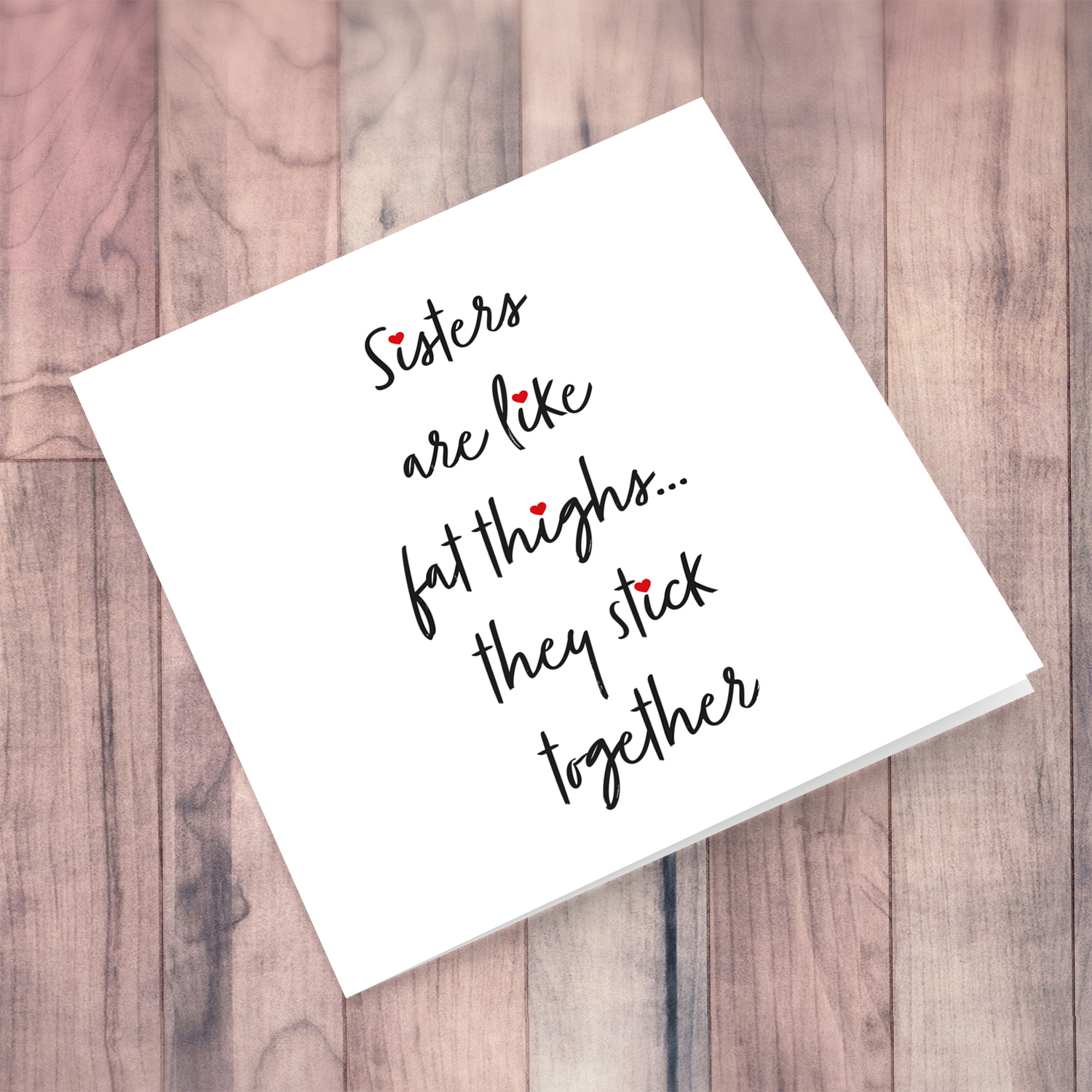 Funny birthday card for sister - minimalist with red hearts in English