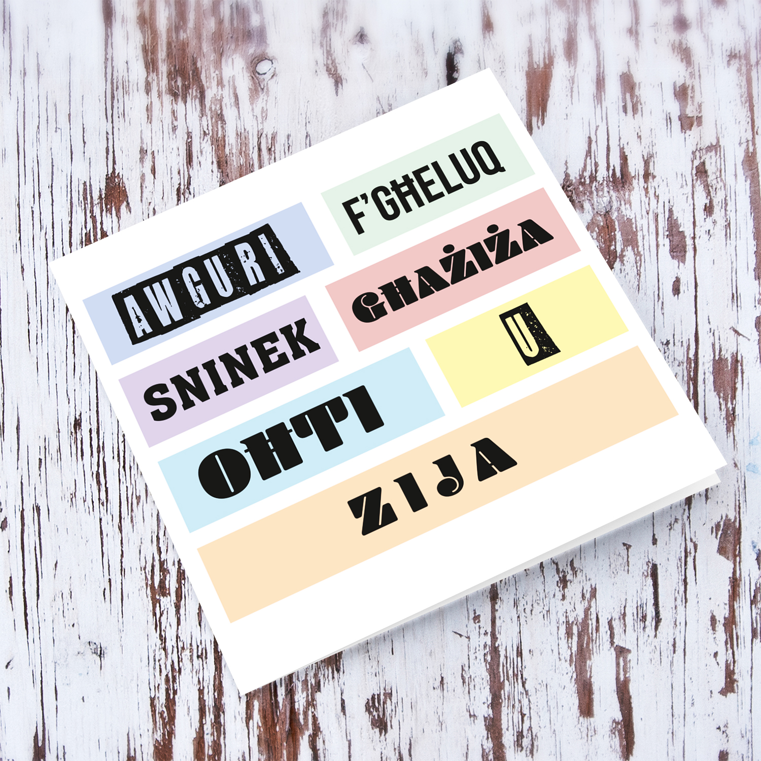 Colourful, modern pastel coloured birthday card for sister & Aunt in Maltese