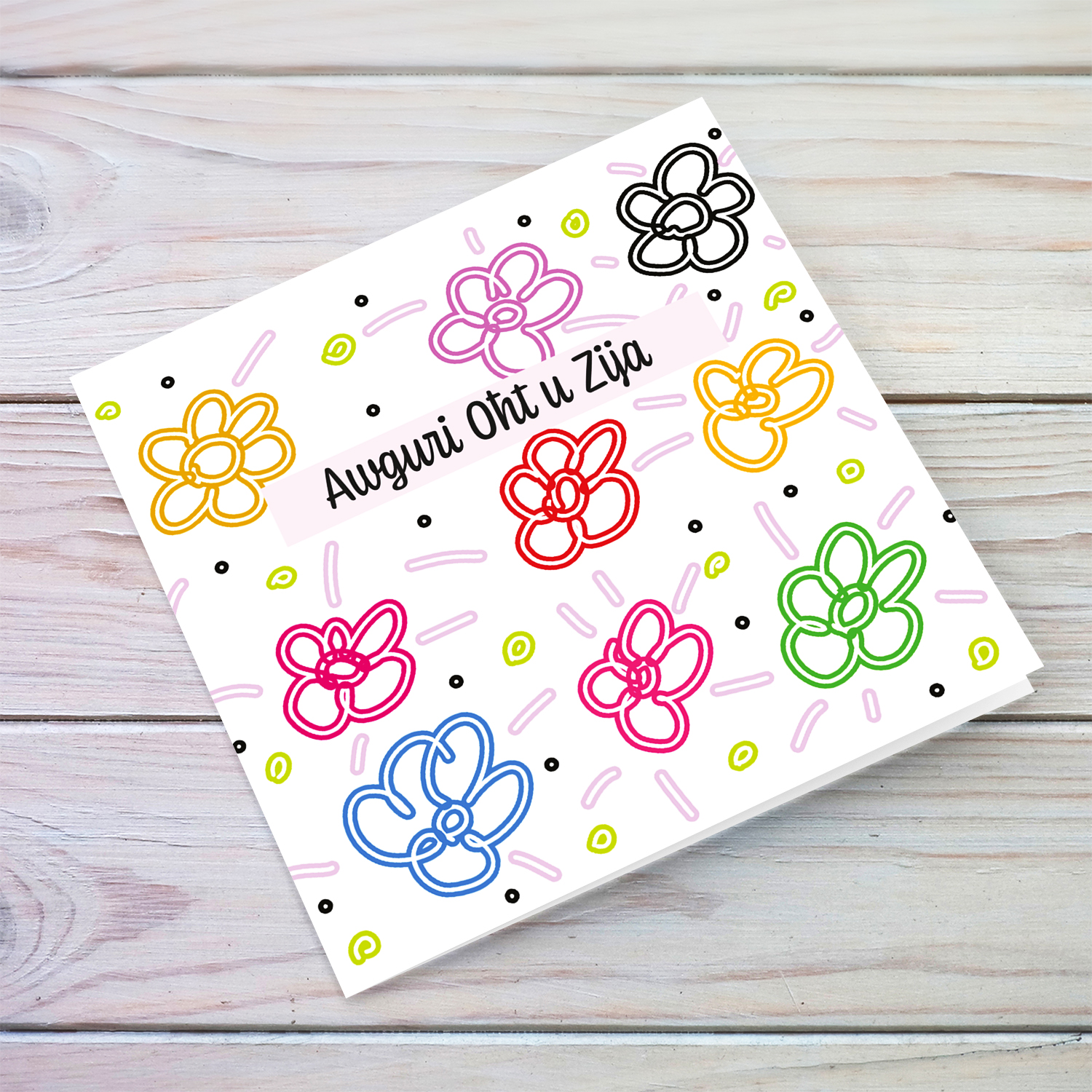 Colourful, bright coloured flowers birthday card for Aunty & Sister in Maltese
