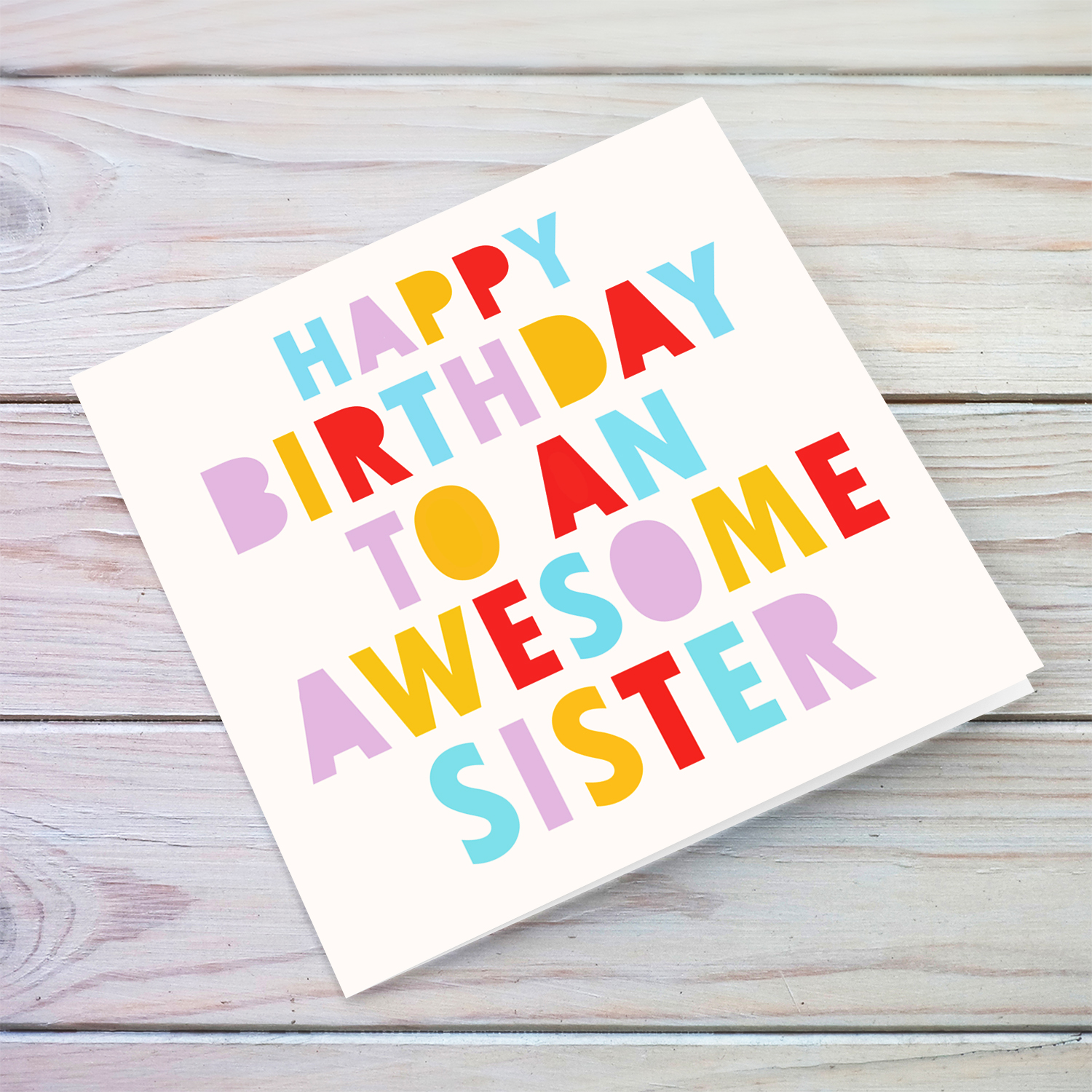 Colourful and fun birthday card for sister in English