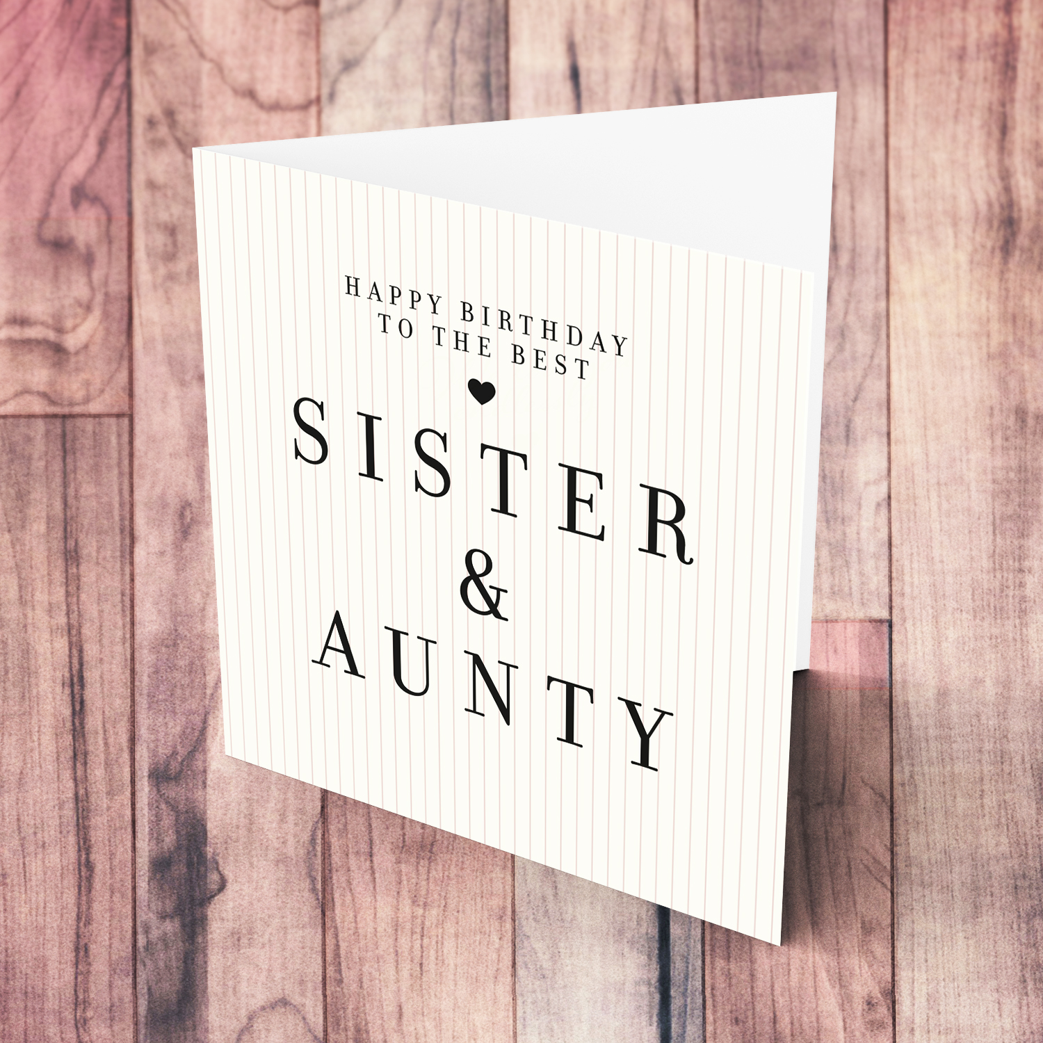 A modern striped neutral background Birthday card for the best sister& aunty in English