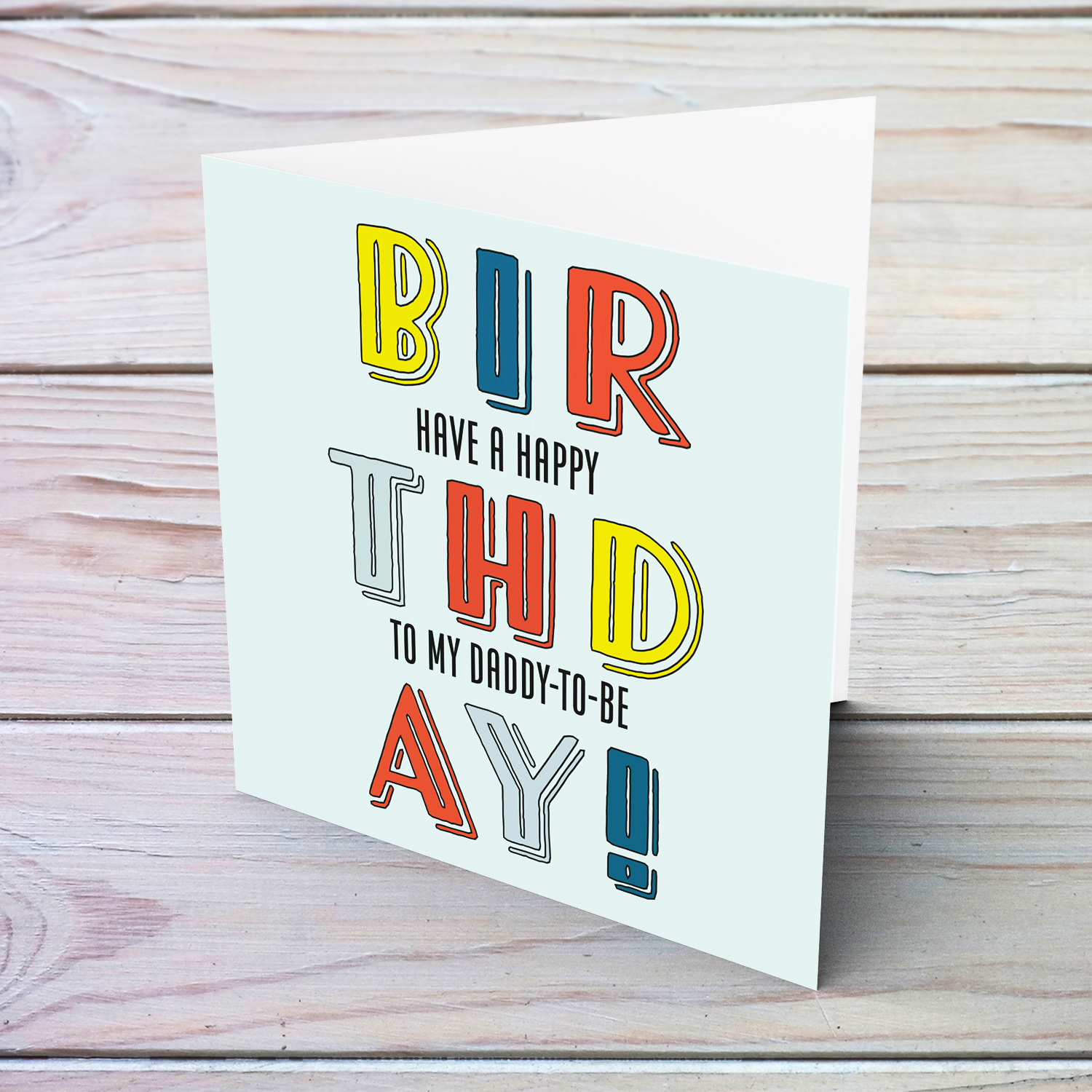 Colourful pastel coloured greeting card for daddy to be in English
