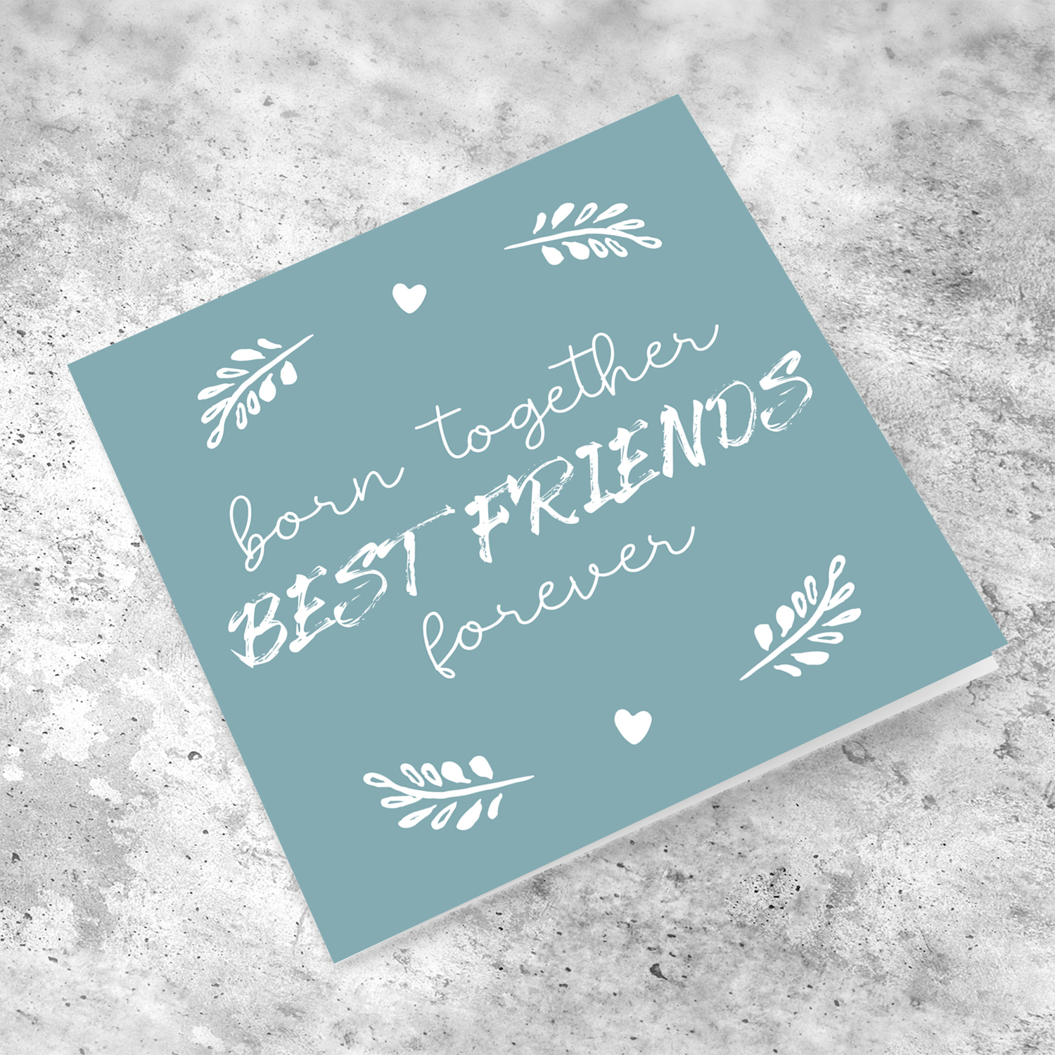 Dark turquoise background with white wording  birthday card for twins in English