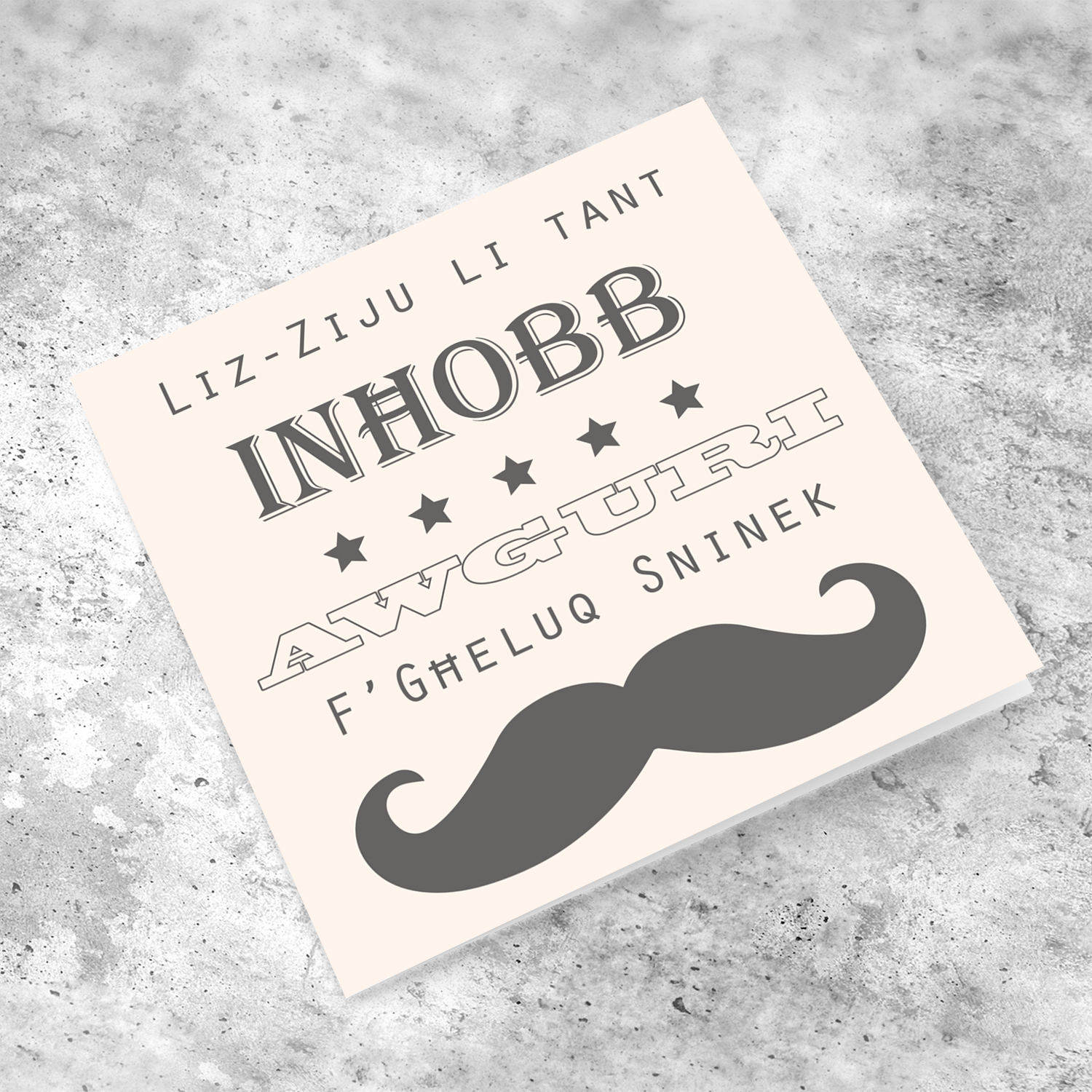 Moustache themed birthday card for uncle in Maltese