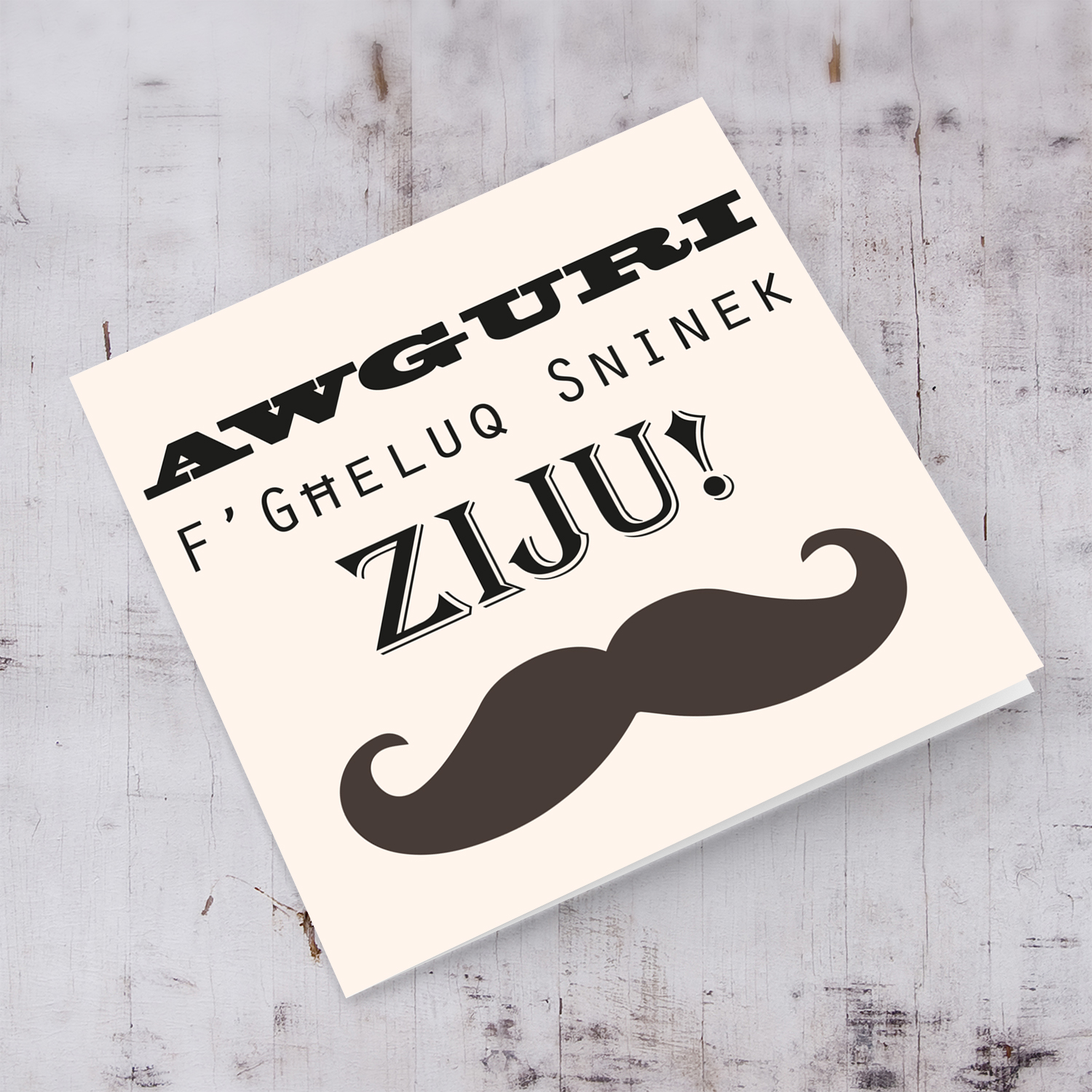 Moustache themed birthday card for Uncle in Maltese