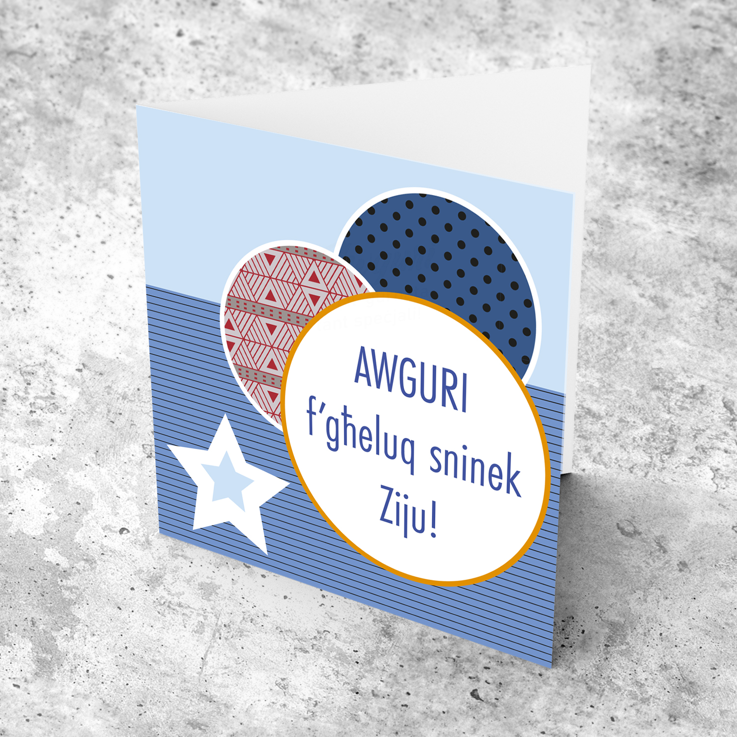 Circles and shades of blue birthday card for Uncle in Maltese