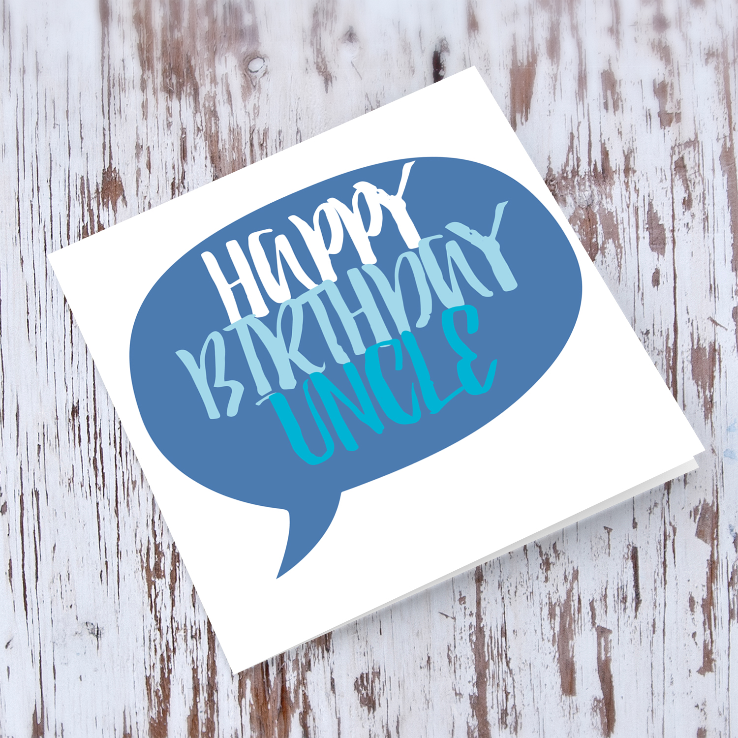 Speech bubble themed birthday card in blue tones (English) for Uncle