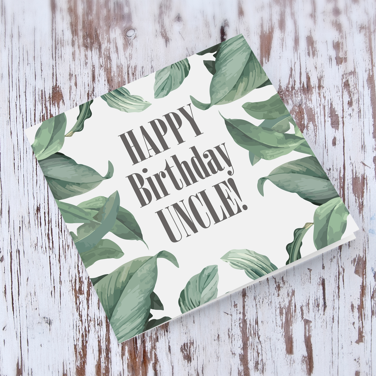 Green leaves themed birthday card for uncle in English