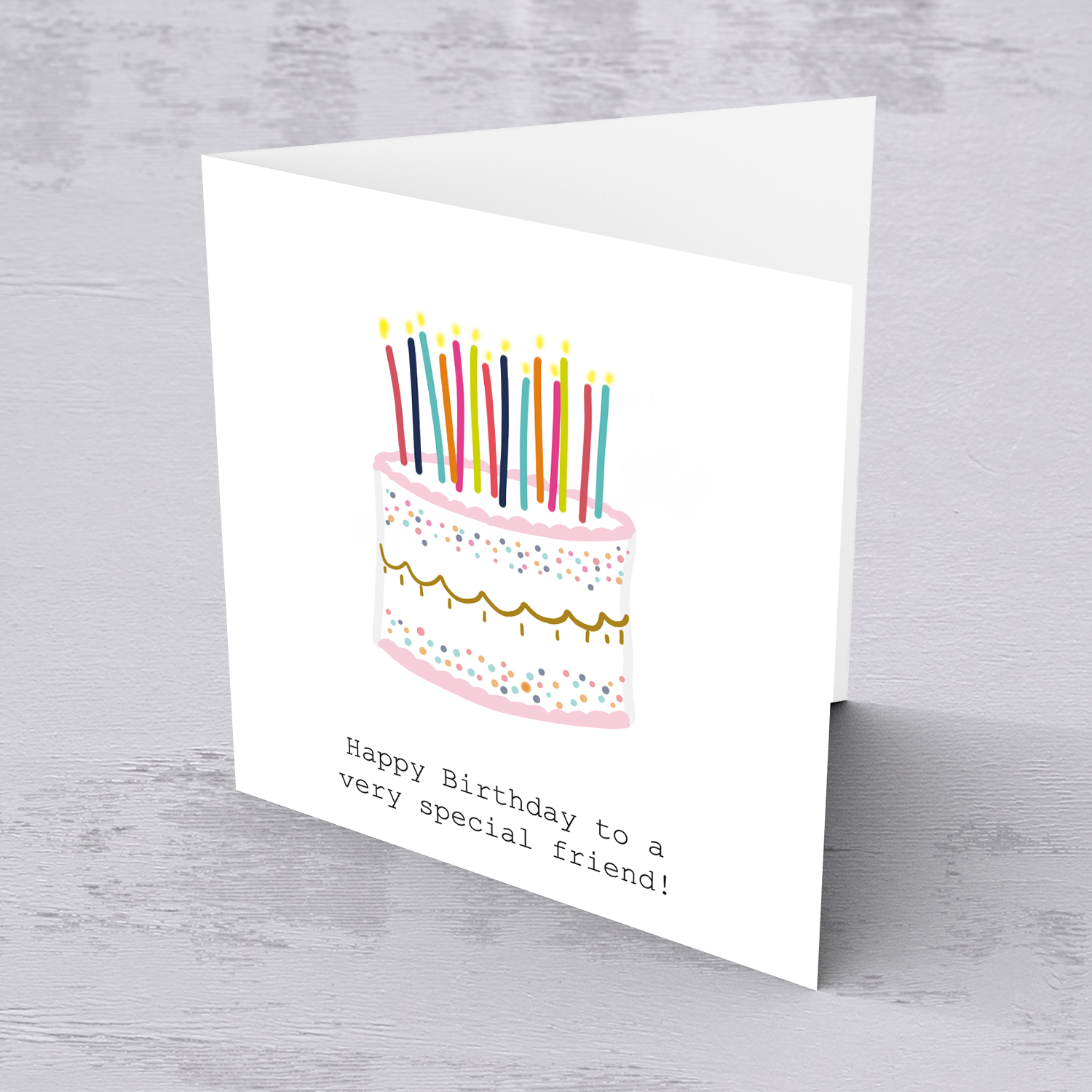 Cake themed birthday card for a special friend in English
