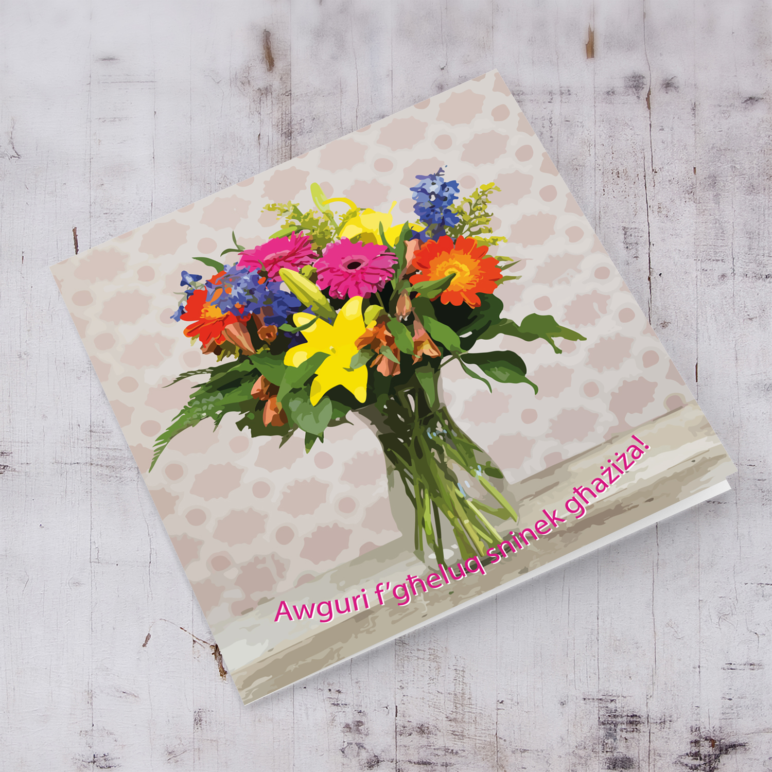 Flower bouquet birthday card in Maltese