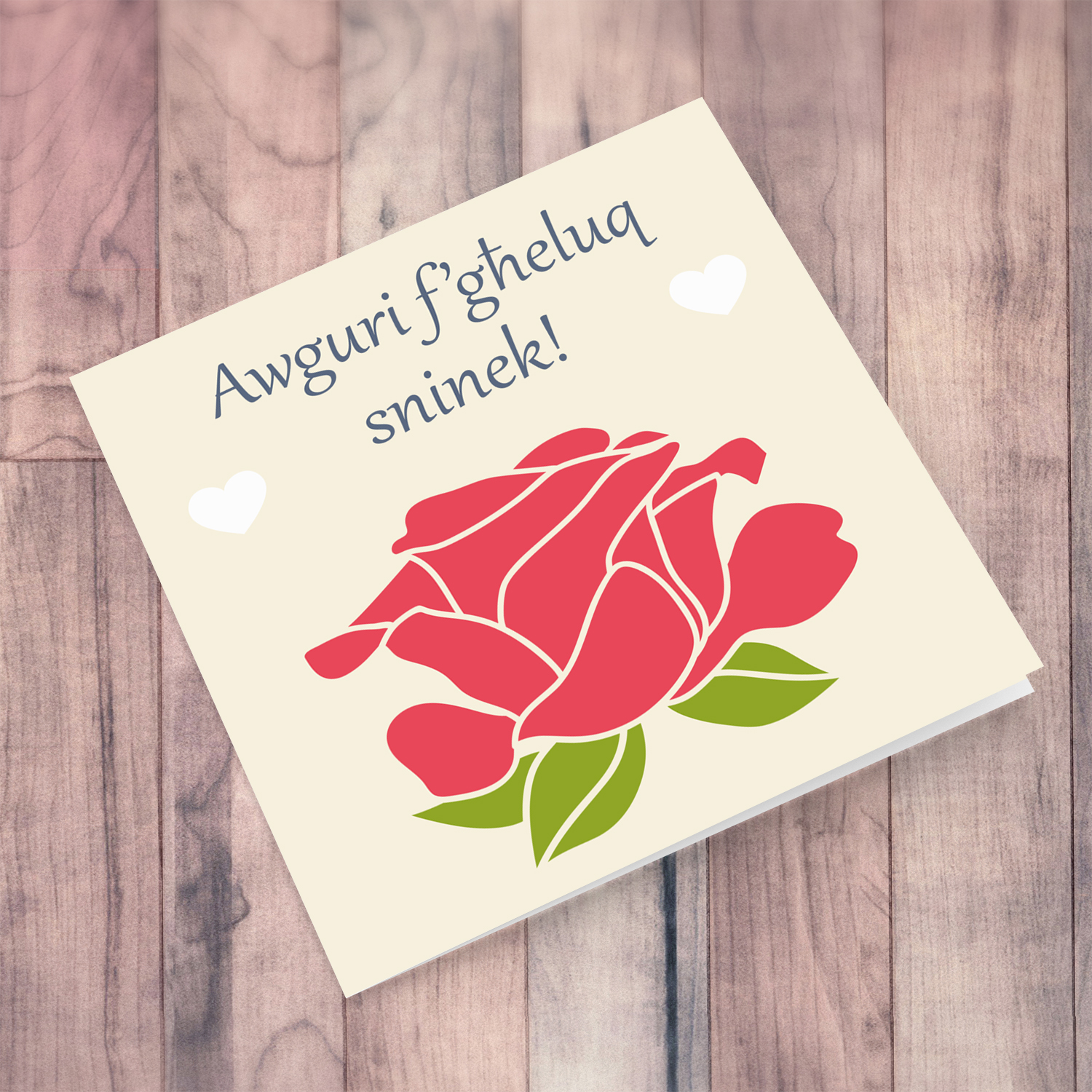 Red rose themed birthday card in Maltese